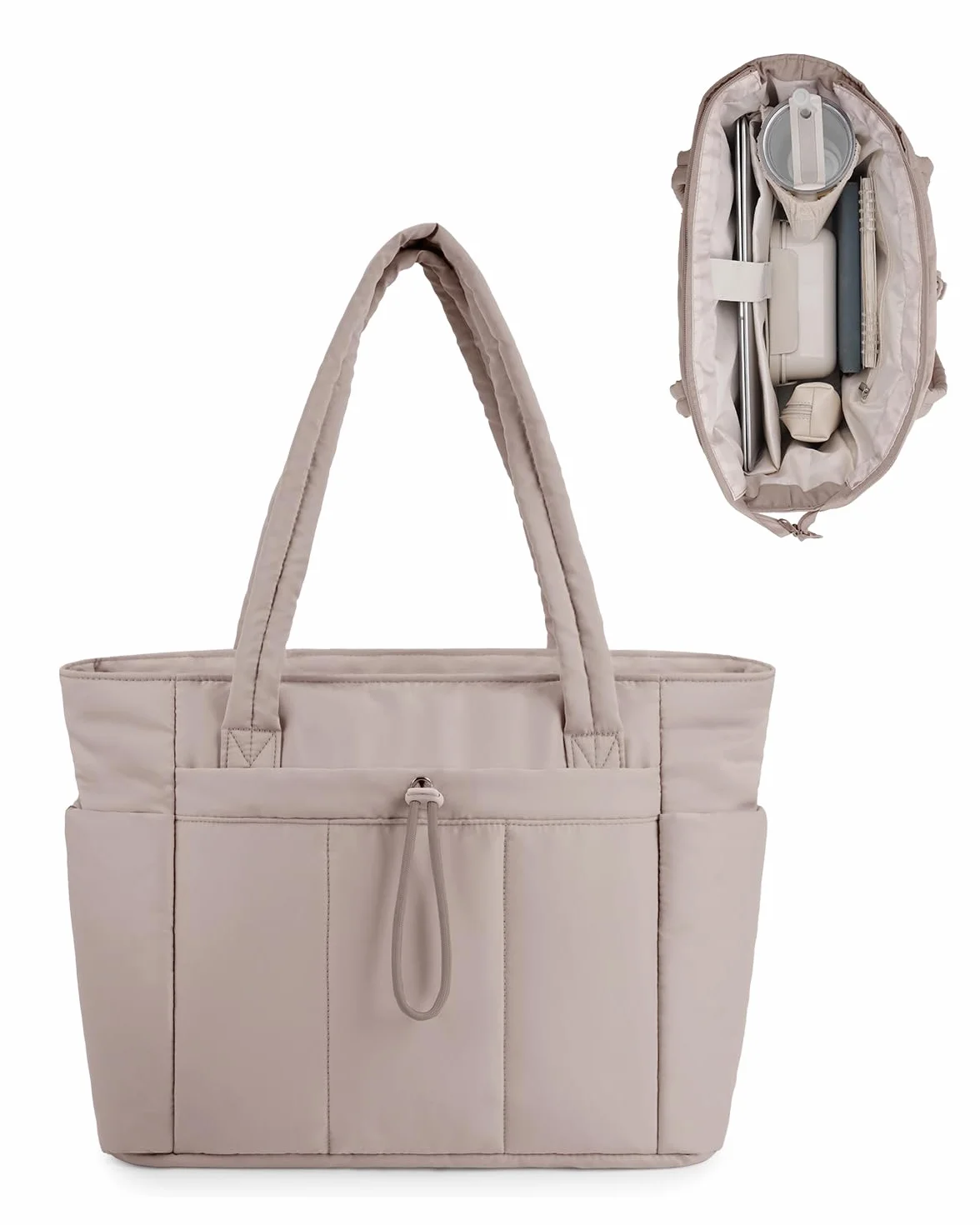 Torebka damska, 20 l, duża, pikowana, torba na zakupy z kieszenią na laptopa (15,6") i uchwytem na napoje (1,18 l), idealna do biura, szkoły, na podróż, na zakupy (zgłoszona patent)