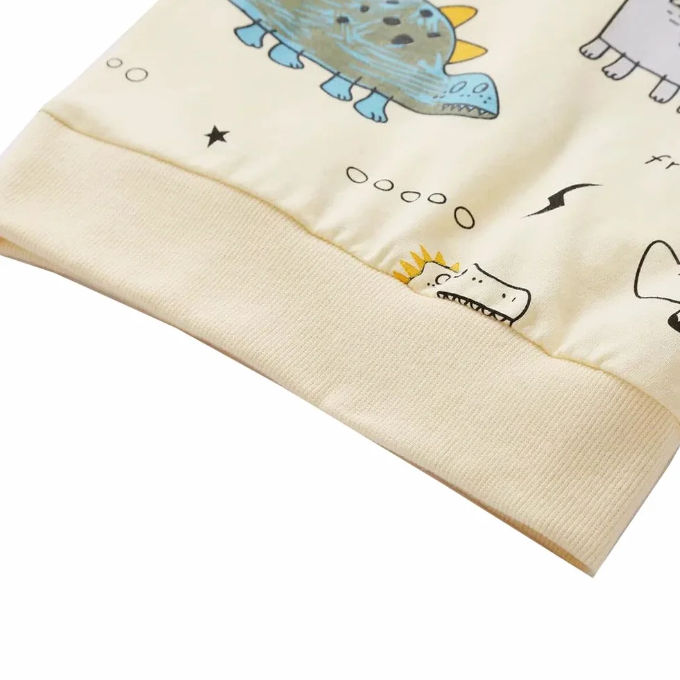 FedMois Dziecięcy dres treningowy, bluza dresowa + spodnie bawełniane, dinozaur beżowy, 110-116