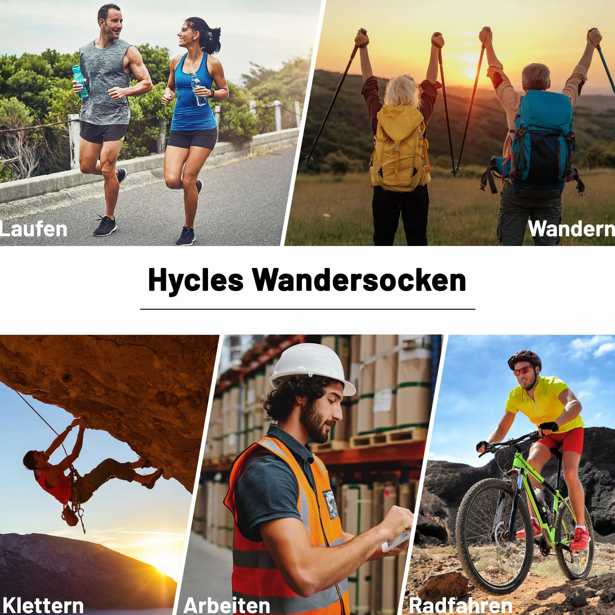 HYCLES Skarpety trekkingowe męskie i damskie, skarpety funkcyjne, męskie, oddychające, bawełniane, sportowe, 4 pary