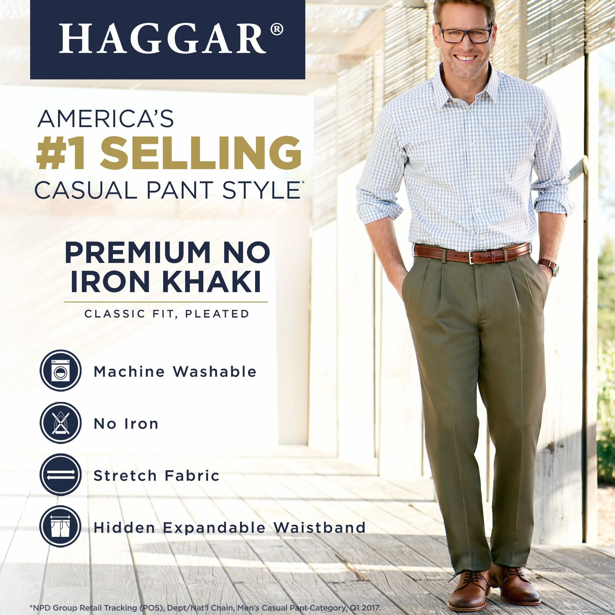 Haggar Iron Free Khaki Classic Fit Flat Expandable Casual Pant - Spodnie męski