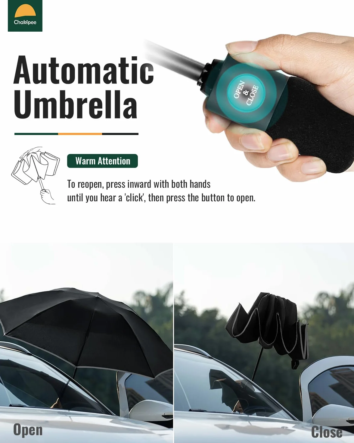 Parasol duży, odporny na burzę, odblaskowy, dla mężczyzn i kobiet – parasol kieszonkowy, automatyczne rozkładanie i wychodzenie, kompaktowy, przenośny, czarny, powłoka 210T, rozpiętość 106 cm