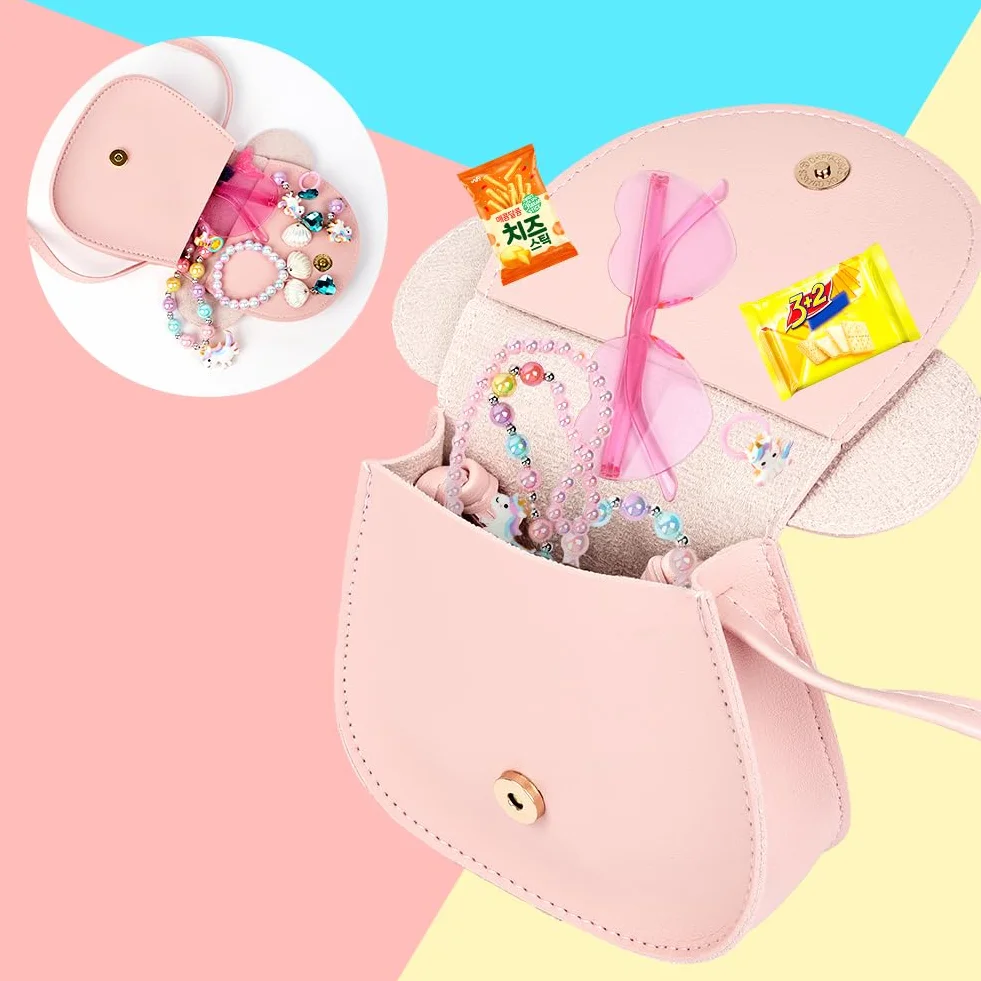 Ainiv Dziewczęca torebka typu crossbody z kokardą, mała torebka na ramię z kokardą w kształcie uszu myszy, torebka typu crossbody z poliuretanu z regulowanym paskiem dla dziewczynek, dzieci - różowa