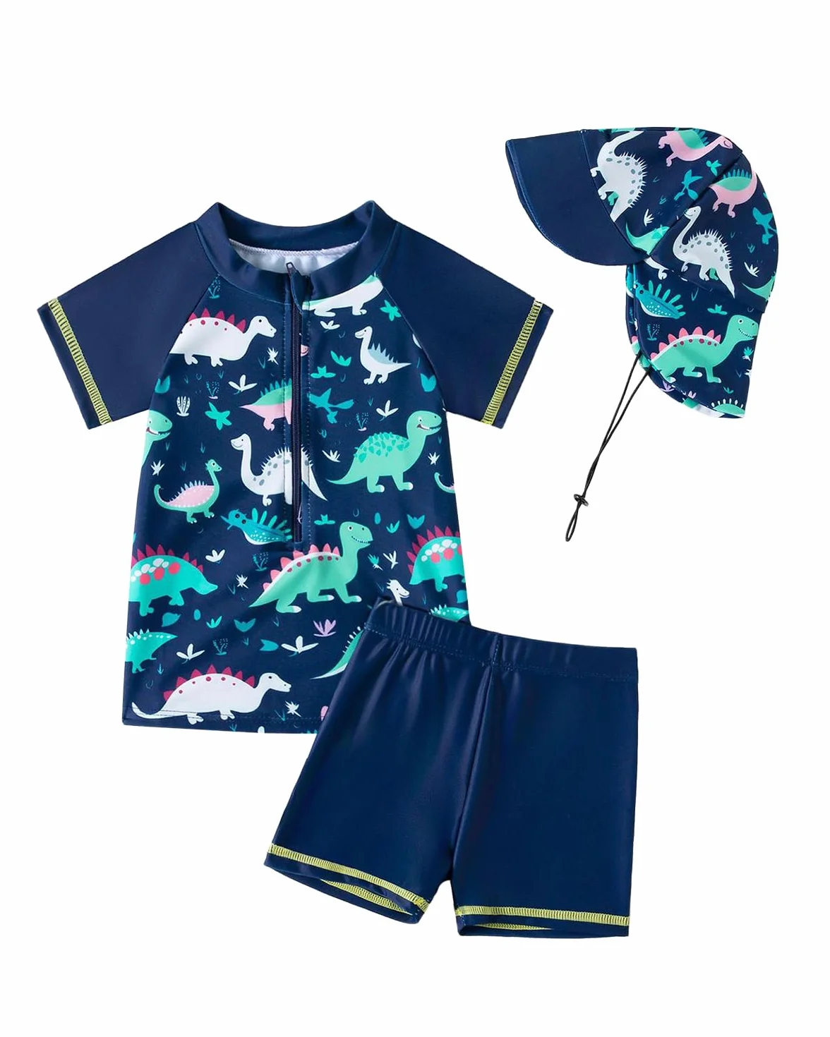 JiAmy Maluch Chłopcy Zestaw Rash Guard z kąpielówkami dla dzieci 3 szt. Rashguard z krótkim rękawem zestaw kąpielowy kostiumy kąpielowe