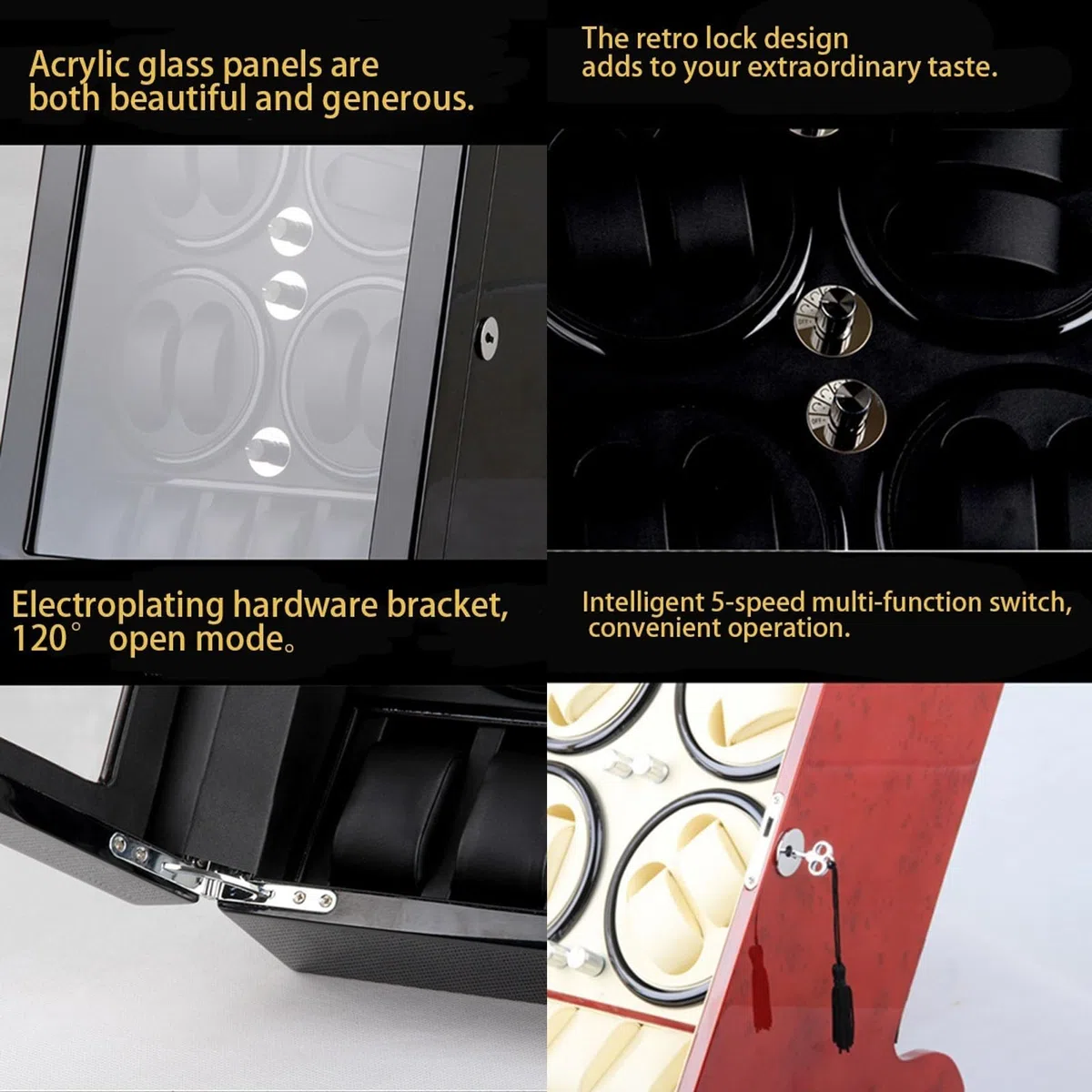 Rotomat do 8 zegarków automatycznych z 5 miejscami, lakier fortepianowy