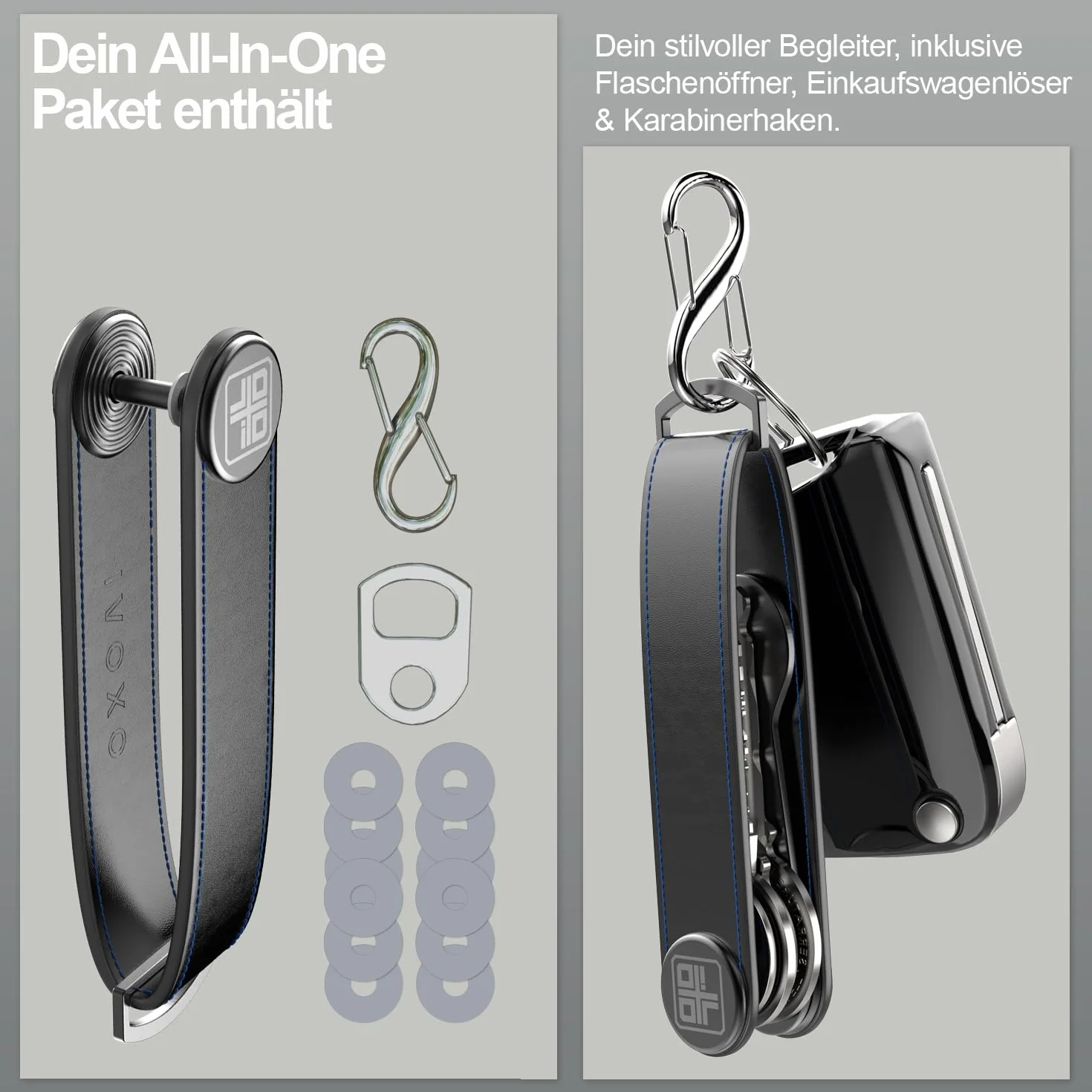 Organizer na klucze ze skóry, praktyczne etui na klucze z otwieraczem do butelek, karabińczykiem i otwieraczem do wózka na zakupy – mini etui na klucze, które chroni do 7 kluczy
