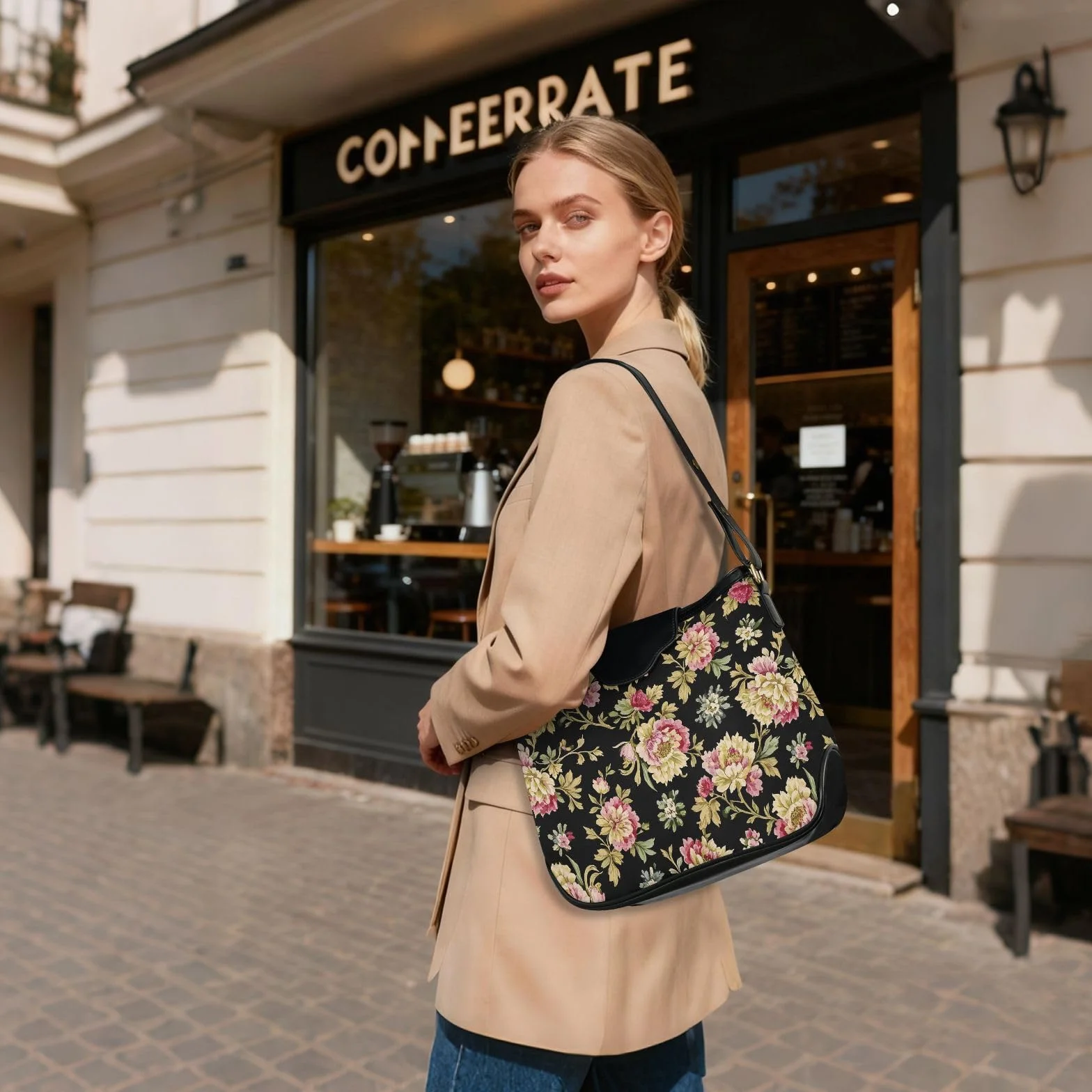 Torba na ramię dla kobiet torebka damska torebka kopertówka torba na ramię ze zdejmowanymi paskami do codziennej podróży w stylu barokowym retro beżowe kwiaty modna