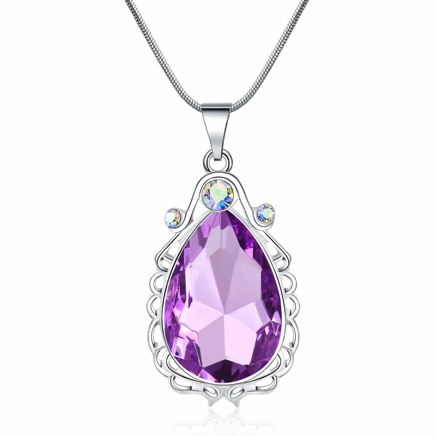Sofia naszyjnik amulet łezka ametyst wisiorek naszyjnik Sofia kostium księżniczki biżuteria dla małych dziewczynek, Metal, Ametyst