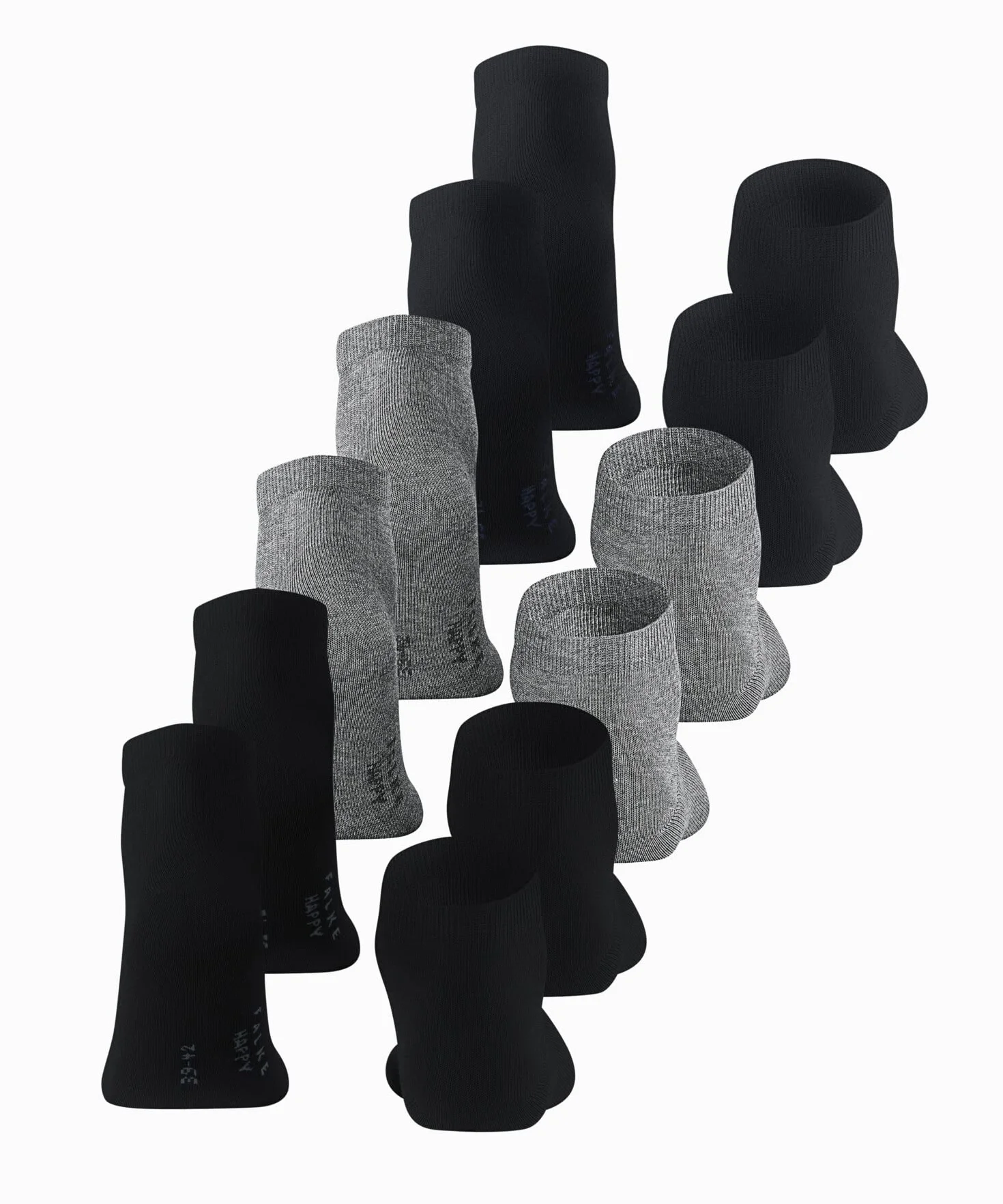 FALKE Mężczyźni Skarpety do trampek Happy Multipack M Sn Bawełna krótkie jednokolorowe 6 Pak, Wielokolorowy Black Grey 0010, 43-46