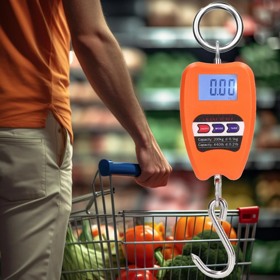 Przenośna Waga Wisząca 200 Kg Cyfrowa Waga Wisząca Mini Waga Elektroniczna do Ważenia Bagażu, Polowania, Farmy, Wędkowania 2 Baterie AAA (brak w zestawie)