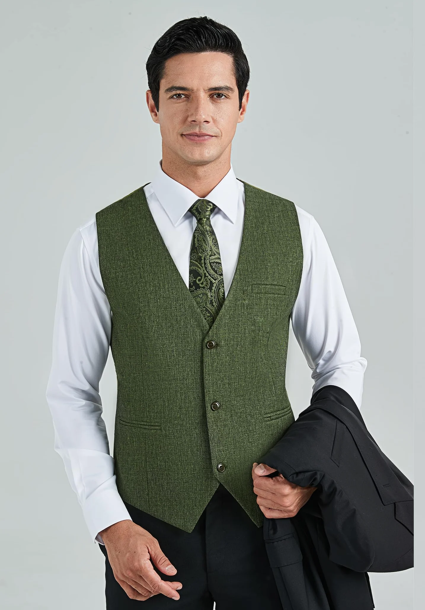 HISDERN Kamizelka męska formalna kamizelka męska elegancka klasyczna bawełniana kamizelka ślubna jednokolorowe kamizelki z kieszeniami XS-4XL