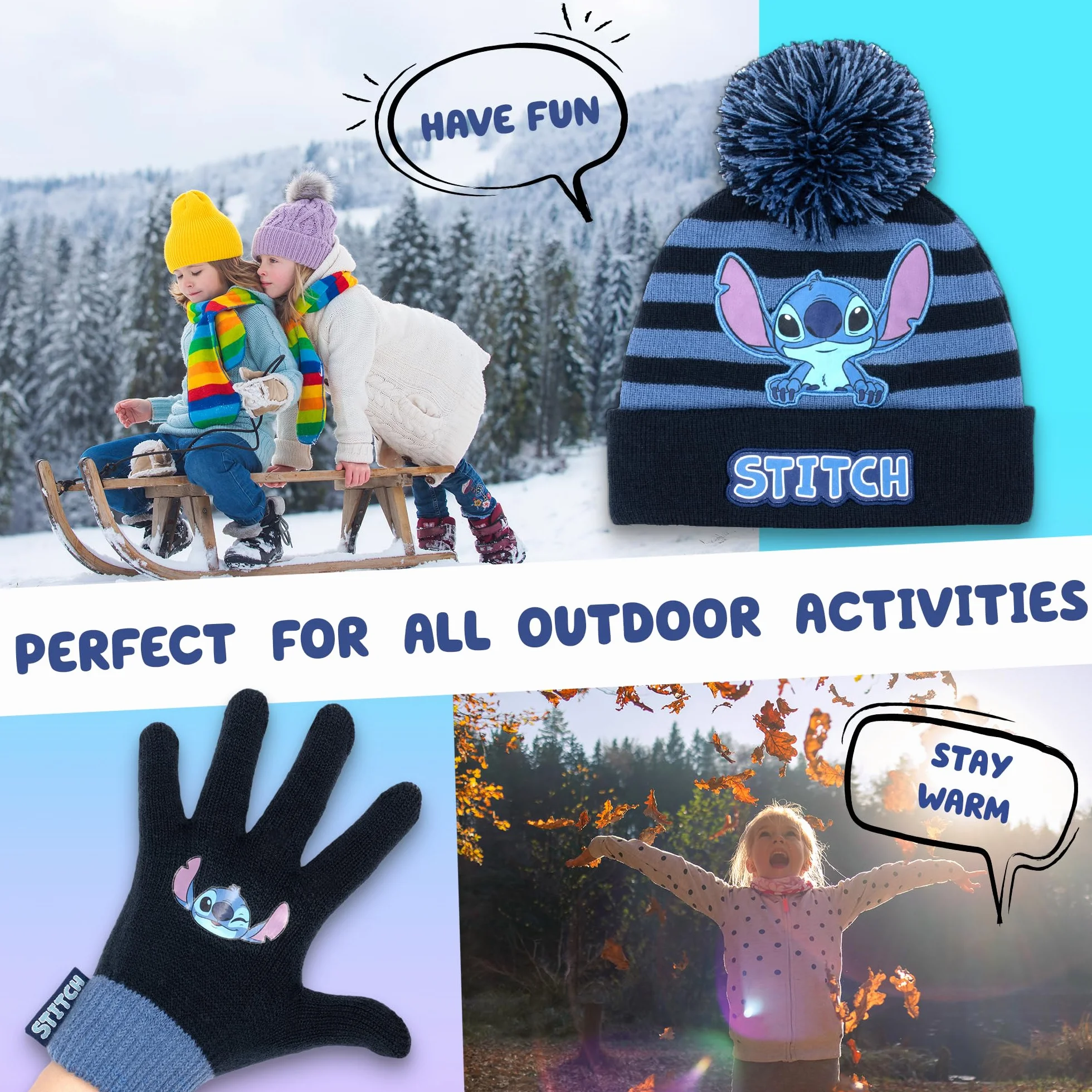 Disney - Stitch Winter Hat & Gloves Set for Girls - Warm & Comfy Kids Accessories - Gift Set for Girls - Purple, Fioletowy, rozmiar uniwersalny