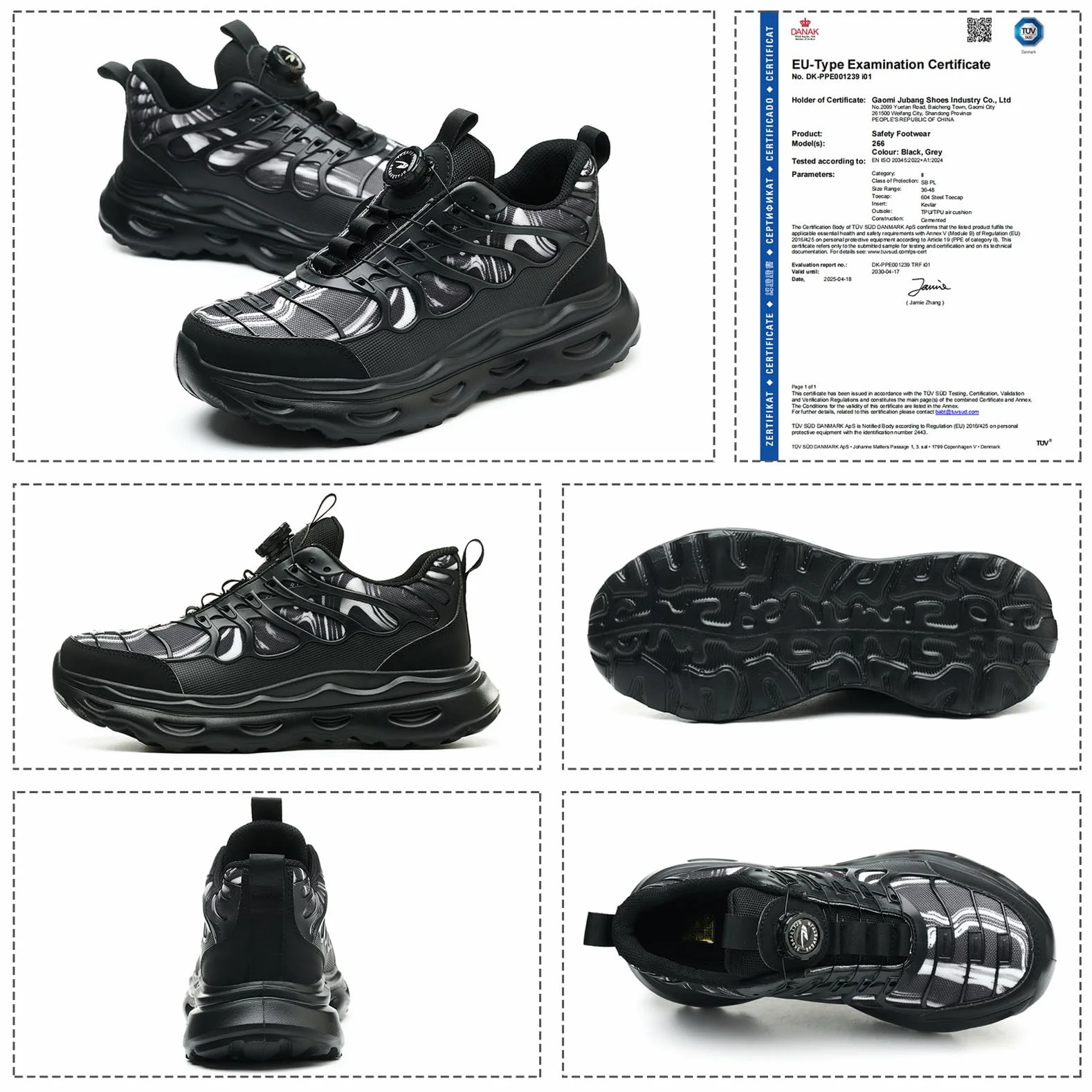Nowe Męskie Buty Bezpieczeństwa S3 z Obrotowym Zapięciem – Lekkie, Antypoślizgowe, Ochrona przed Uderzeniami i Przebiciami Black 44