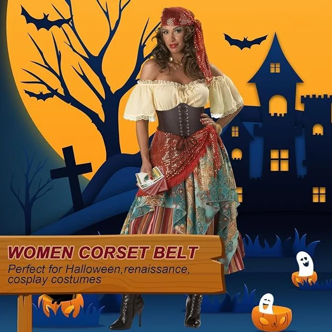 2 sztuki gorsetu damskiego/brązowego, elastyczny gorset gorset pasek na Halloween imprezy 2024, czarny/brązowy, gemeinsam