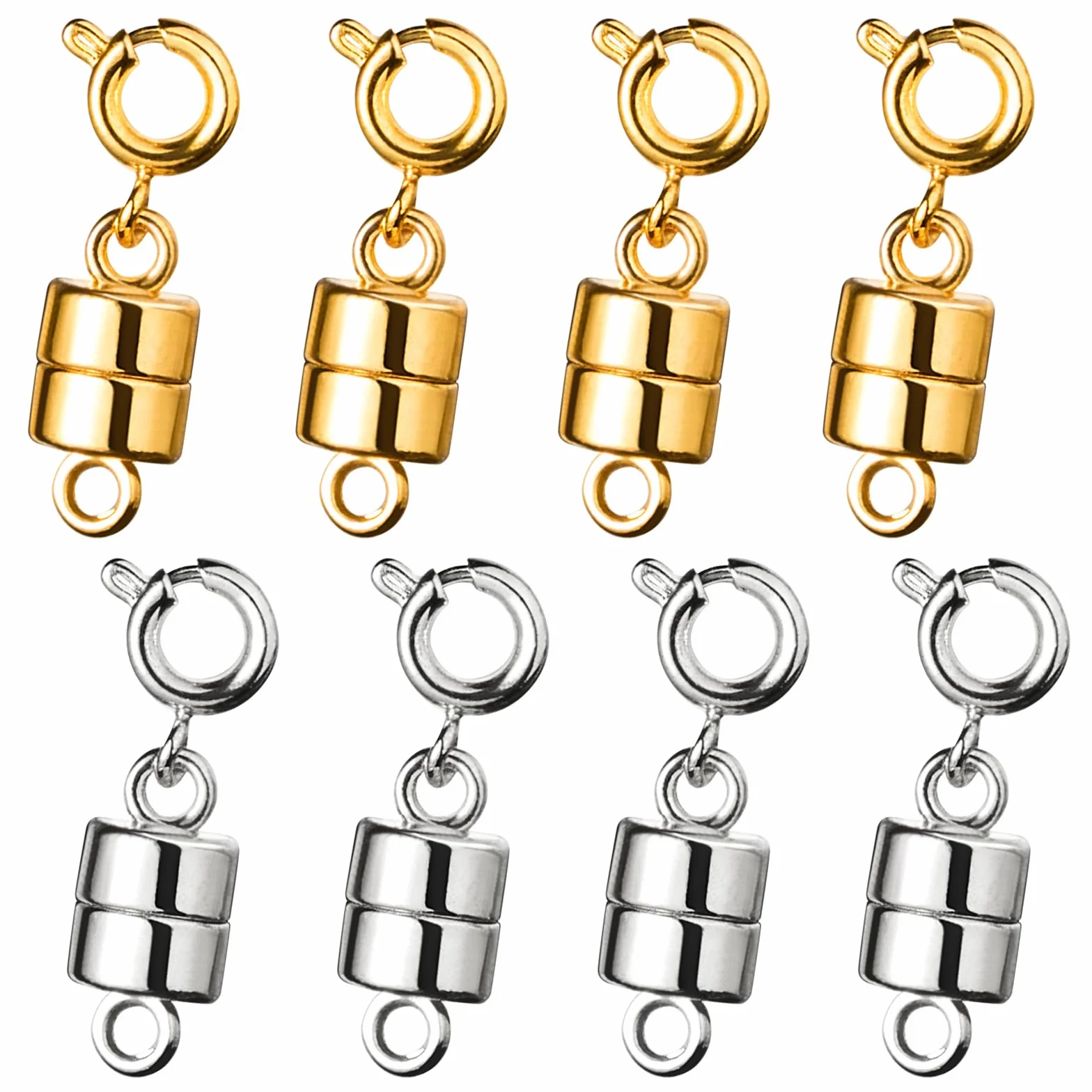 8 szt. Zapięcia magnetyczne do biżuterii, zapięcia magnetyczne do łańcuszków, zapięcie łańcuszka magnetyczne, zapięcie magnetyczne do łańcucha (4 złote + 4 srebrne)