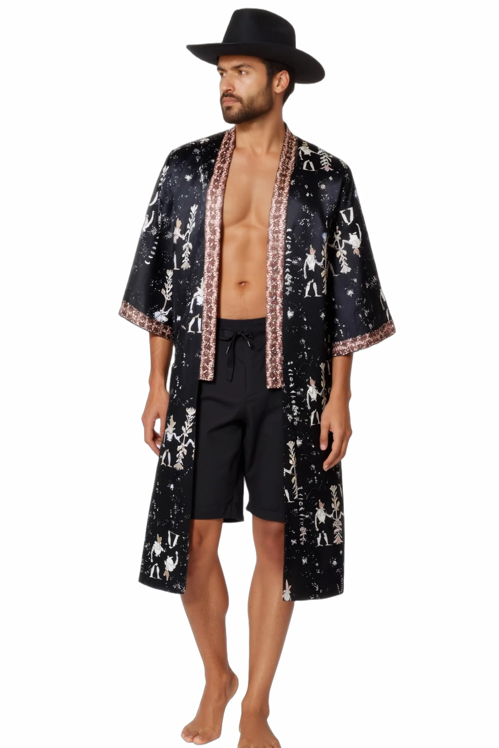 BABEYOND Houndstooth kimono męski szlafrok kąpielowy – długi jedwabny płaszcz do spania męski bielizna nocna satynowy szlafrok szlafrok modny szlafrok kąpielowy