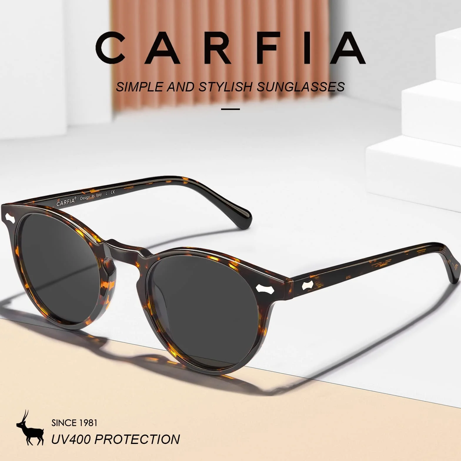 CARFIA Damskie okulary przeciwsłoneczne w stylu retro, polaryzacyjne, UV 400, do jazdy samochodem, wędkowania, podróży, oprawki z acetatu