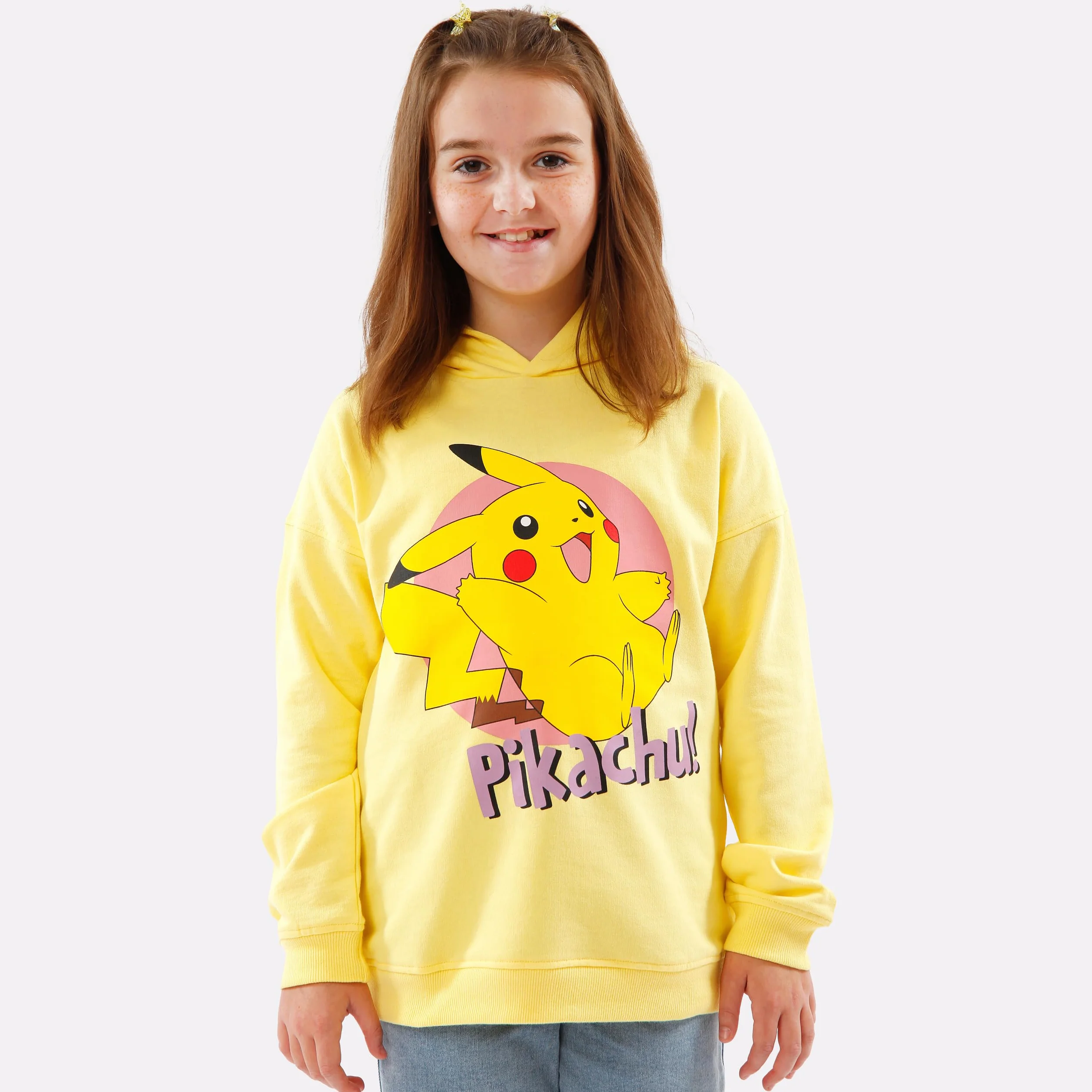 Bluza z kapturem Pokemon dla dziewczynek | Bluza z kapturem Pikachu | Dziewczęca żółta bluzas z kapturems | Wiek od 5 do 12 lat