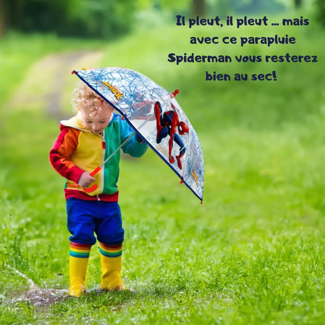 mybagstory Parasol dla dzieci, Spiderman, niebieski, przedszkole, wakacje, parasol chłopięcy, 73 cm, pomysł na prezent, lekki, kompaktowy, ręcznie otwierany, wytrzymały, odporny na uwieranie,