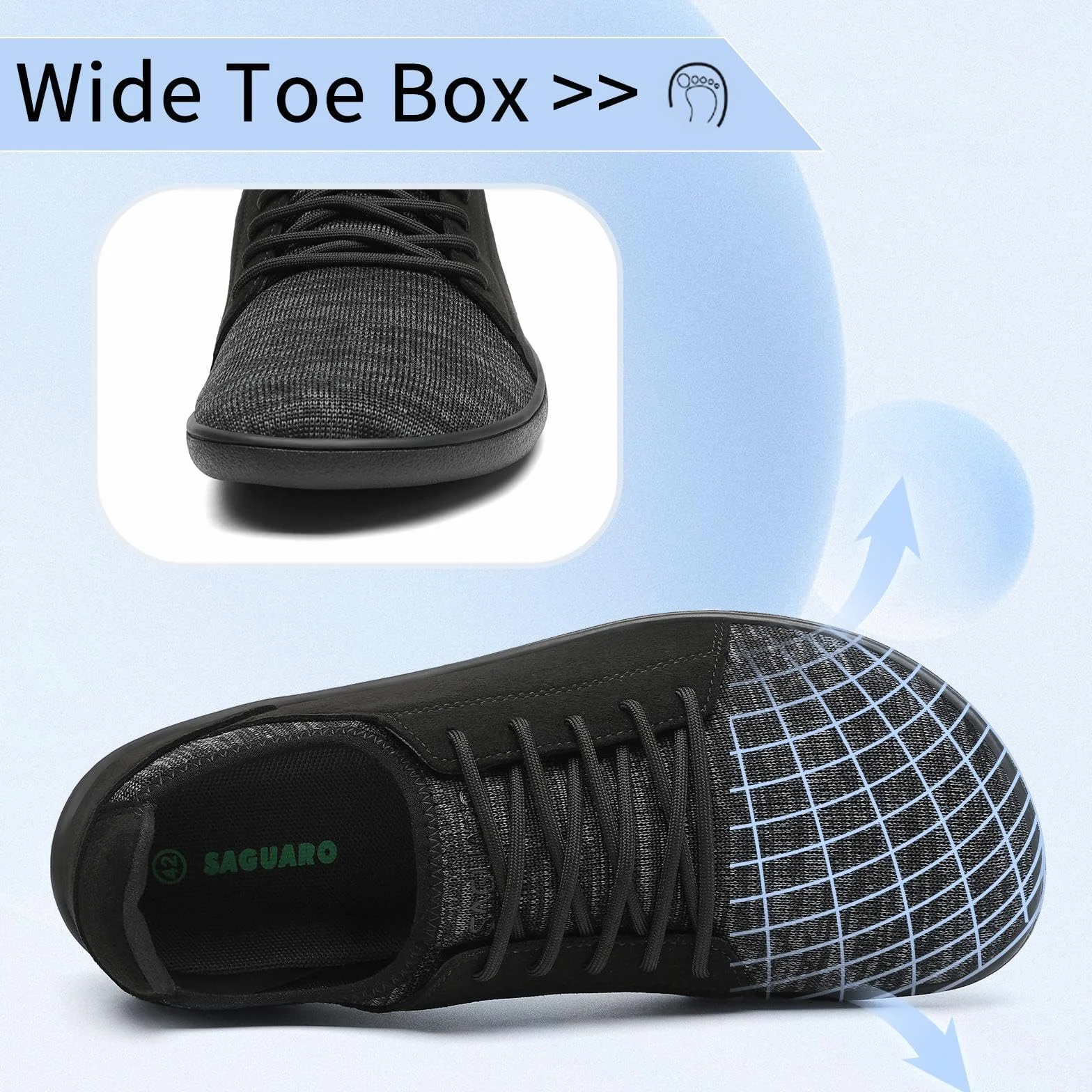 SAGUARO Męskie i damskie minimalistyczne buty barefoot Free Walker Luck III-Casual, oddychające buty do chodzenia unisex, 36-48 EU