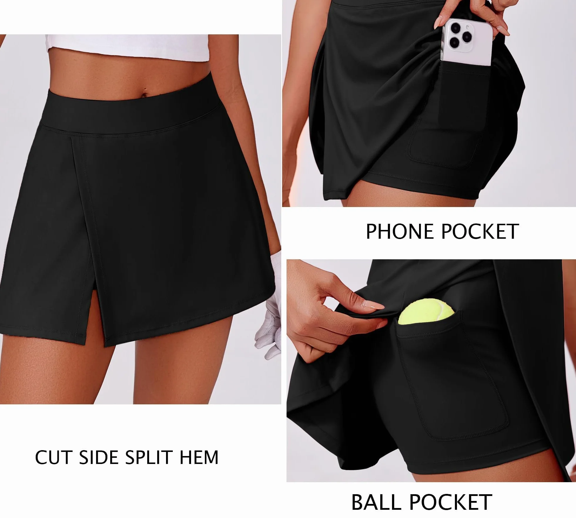 PINSPARK Spódnica tenisowa damska ze spodniami, spódnica sportowa, spódnica golfowa, wysoka talia, tenisowa Skort, z 2 kieszeniami i rozcięciem bocznym, letnia spódniczka mini spódniczka do biegania