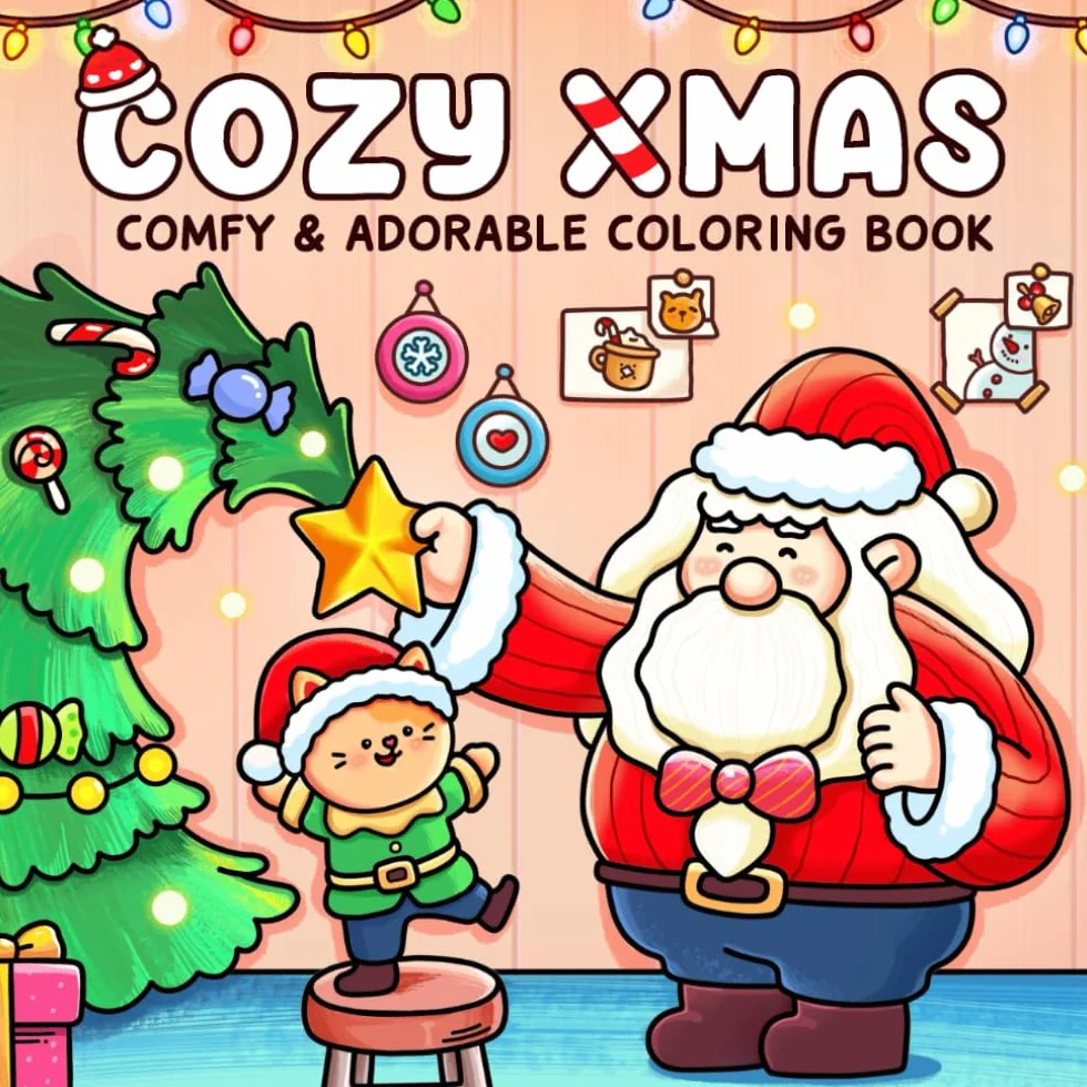Cozy Xmas: Christmas Coloring Book for Adults and Kids, Comfy Day in Holiday of Adorable Fuzzy Characters For Relaxation and Stress Relief