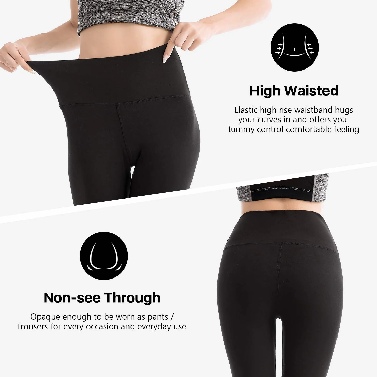 SINOPHANT 2-pak legginsów damskich z wysokim stanem – legginsy sportowe, elastyczne, do jogi, nieprzejrzyste, do fitnessu, na siłownię, jogę, L-XL