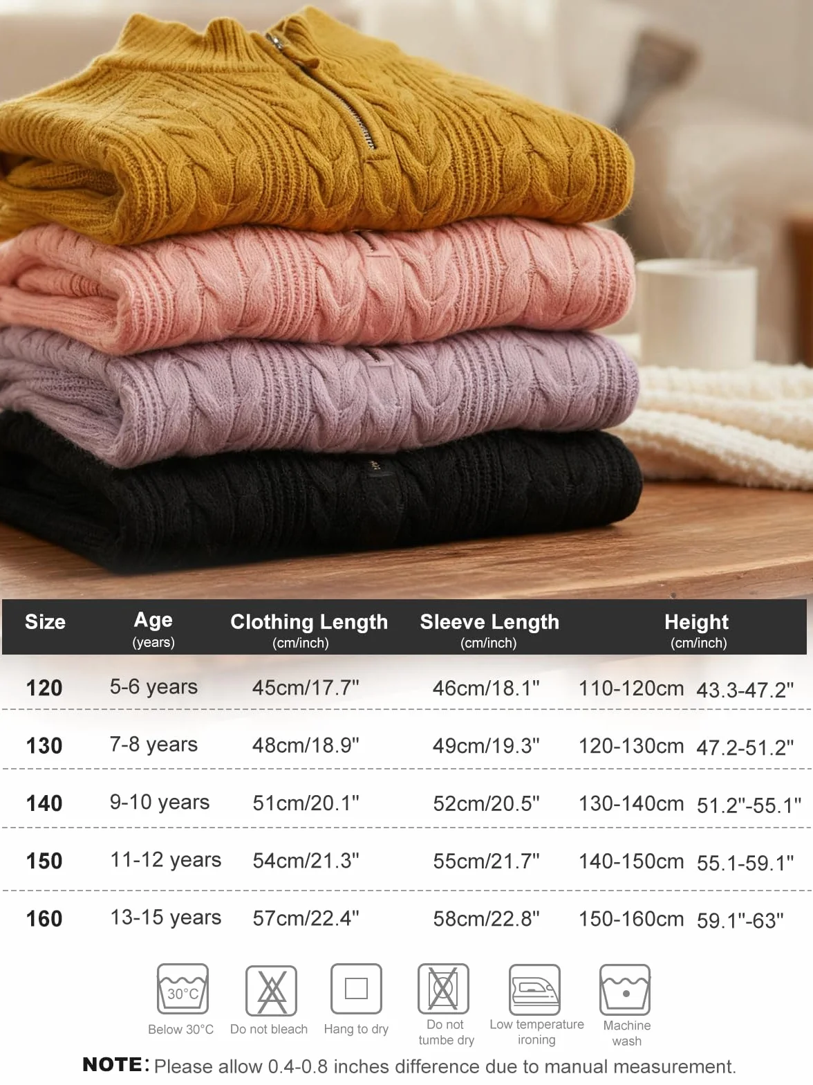 Dziewczęcy sweter z dzianiny z zamkiem do połowy, stójka, dzianina, ciepły sweter z długim rękawem, miękki, przytulny sweter, jesienno-zimowy, topy dla dzieci w wieku 5-15 lat