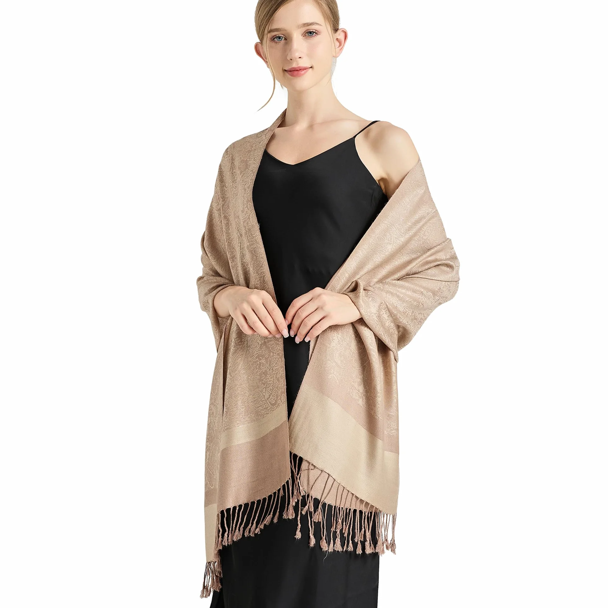 vimate Jedwabisty szal Paisley Pashmina - damski miękki dwustronny żakardowy szal paszminas do sukni wieczorowej szal podróżny