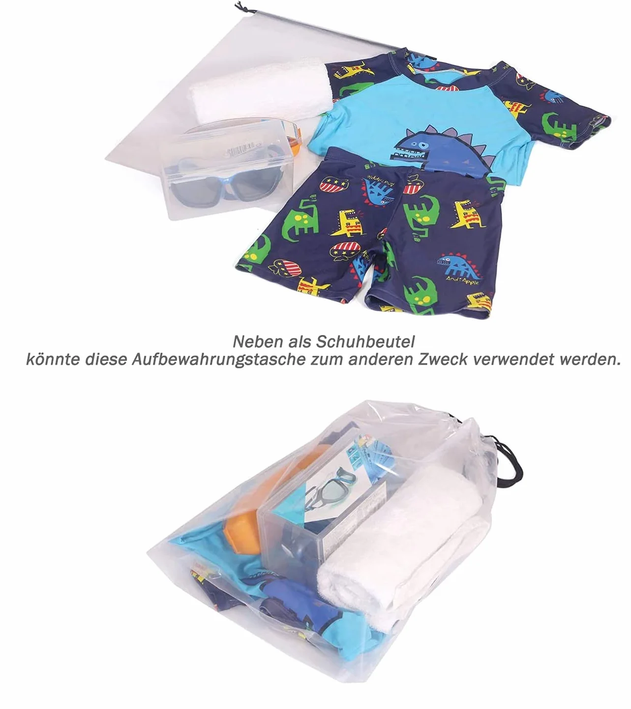 Worek na buty z rzepem Odporny na wodę Zestaw 10 sztuk, przezroczysty, S