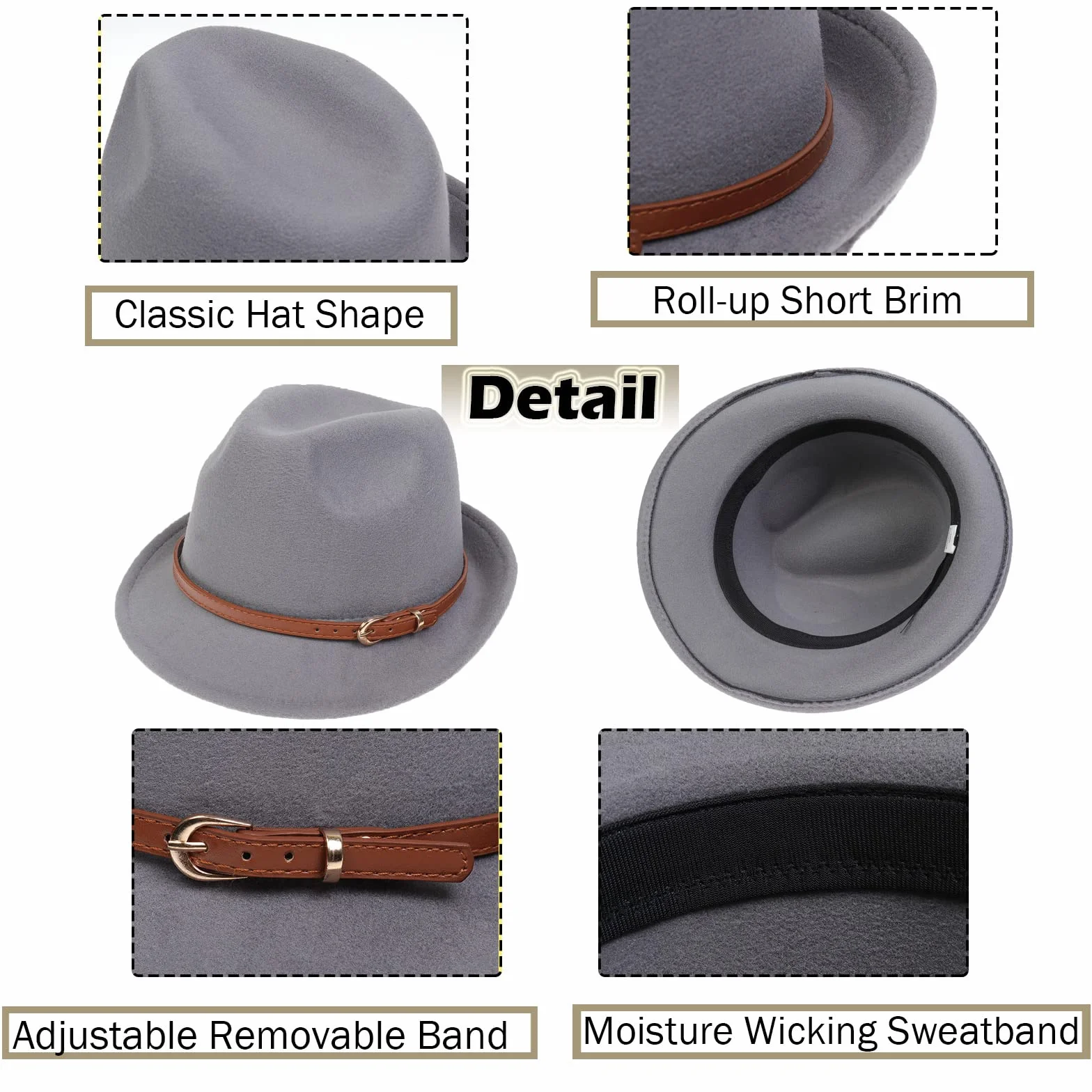 Damska męska wełniana czapka Panama Curl Brim Jazz Fedoras Gangster Trilby Church czapka, Homburg lata 20. vintage Manhattan filcowa czapka 56-58 cm
