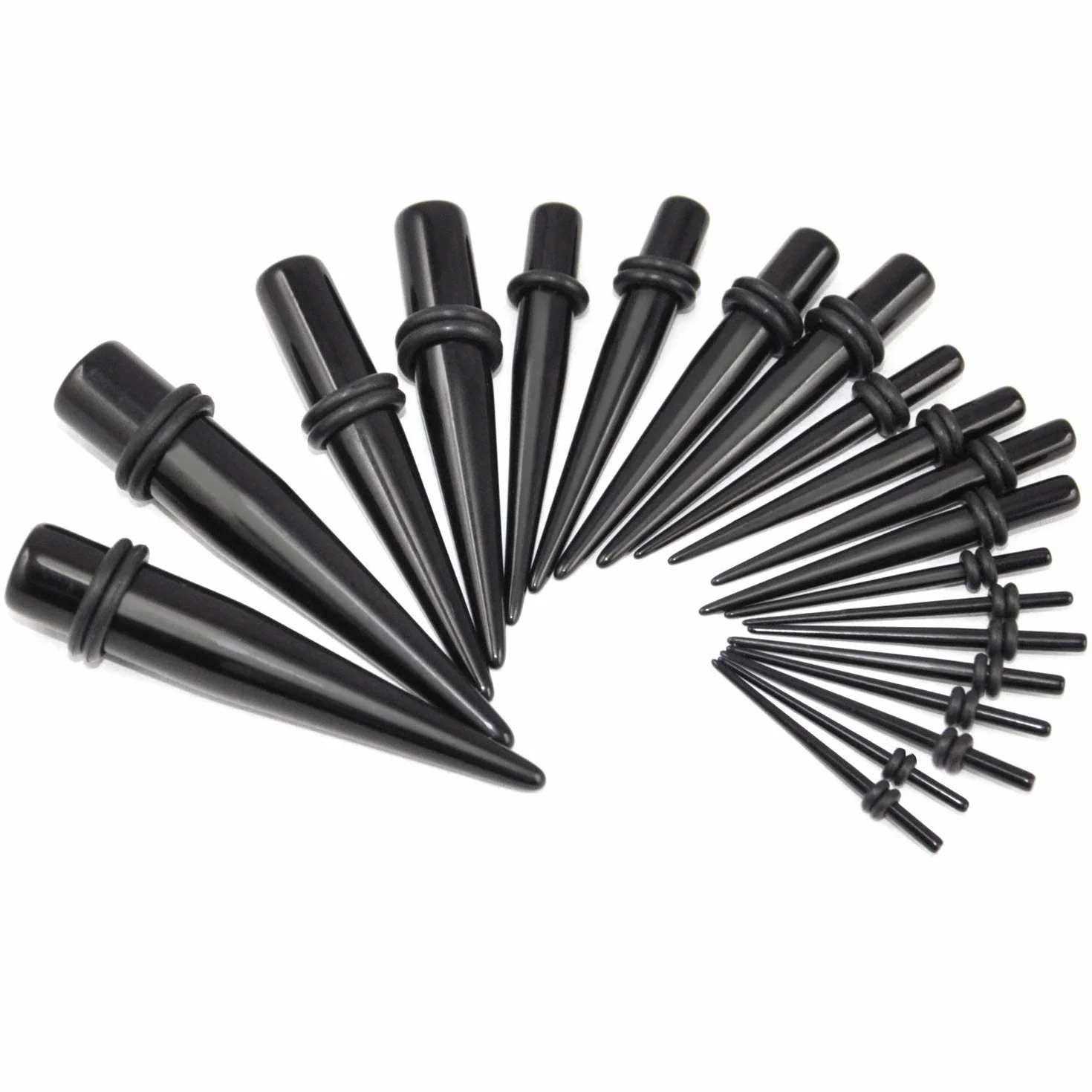 TRIXES zestaw rozpychaczy do uszu – akryl e stal szlachetna, colore: 20 Stk Dehnstäbe Set 1,3mm-10 Mm - Schwarz, cod. LL83