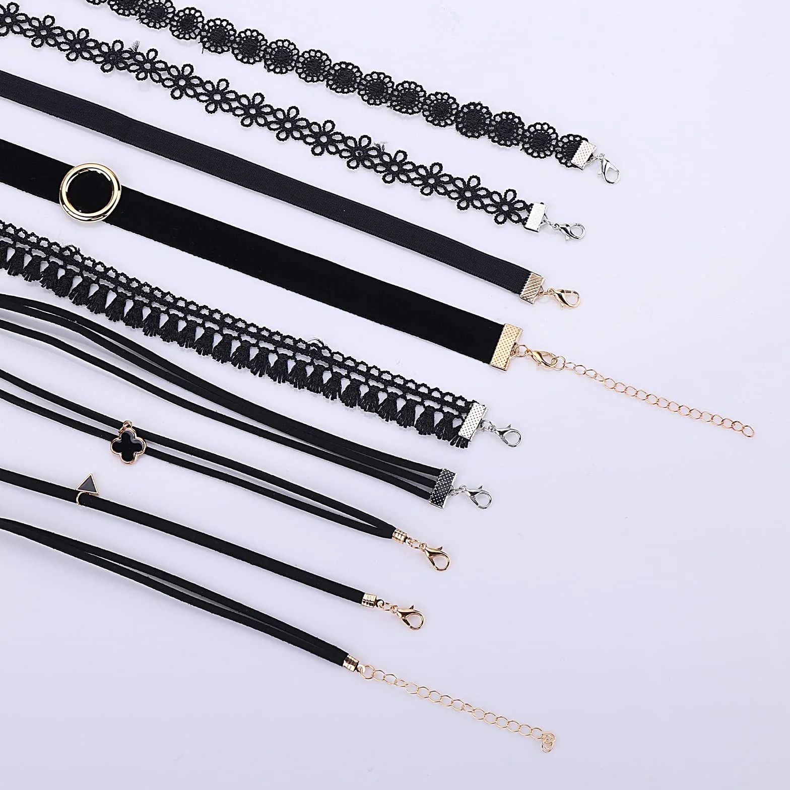 ASTER Zestaw 15 czarnych naszyjników typu choker, dla kobiet, dziewcząt, gotycki kołnierz, koronka, Halloween, Boże Narodzenie