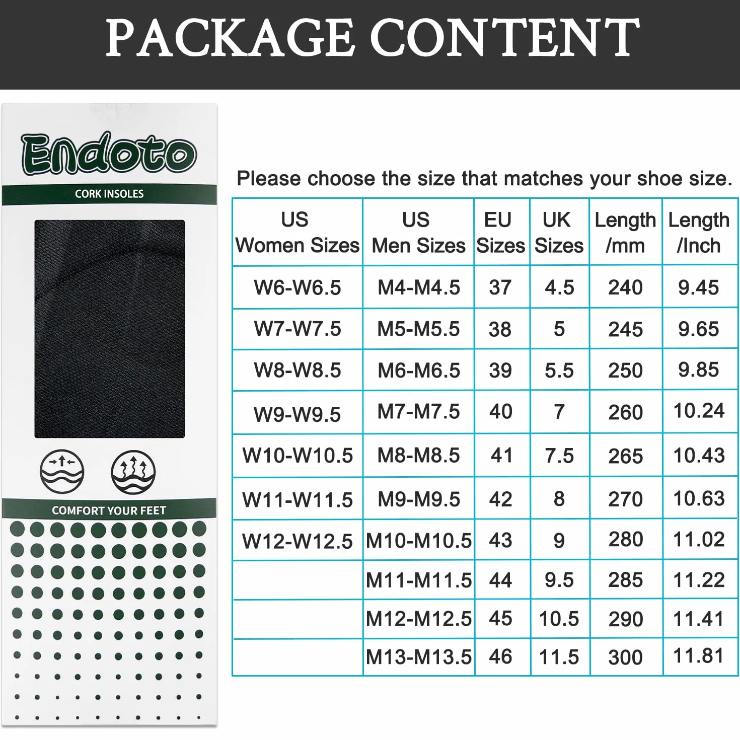 Endoto Wkładki do Birkenstock Super Birki Clog Butów, Zamiennik Korek Wkladka Zamienne Insoles Replacement Insert-42 EU