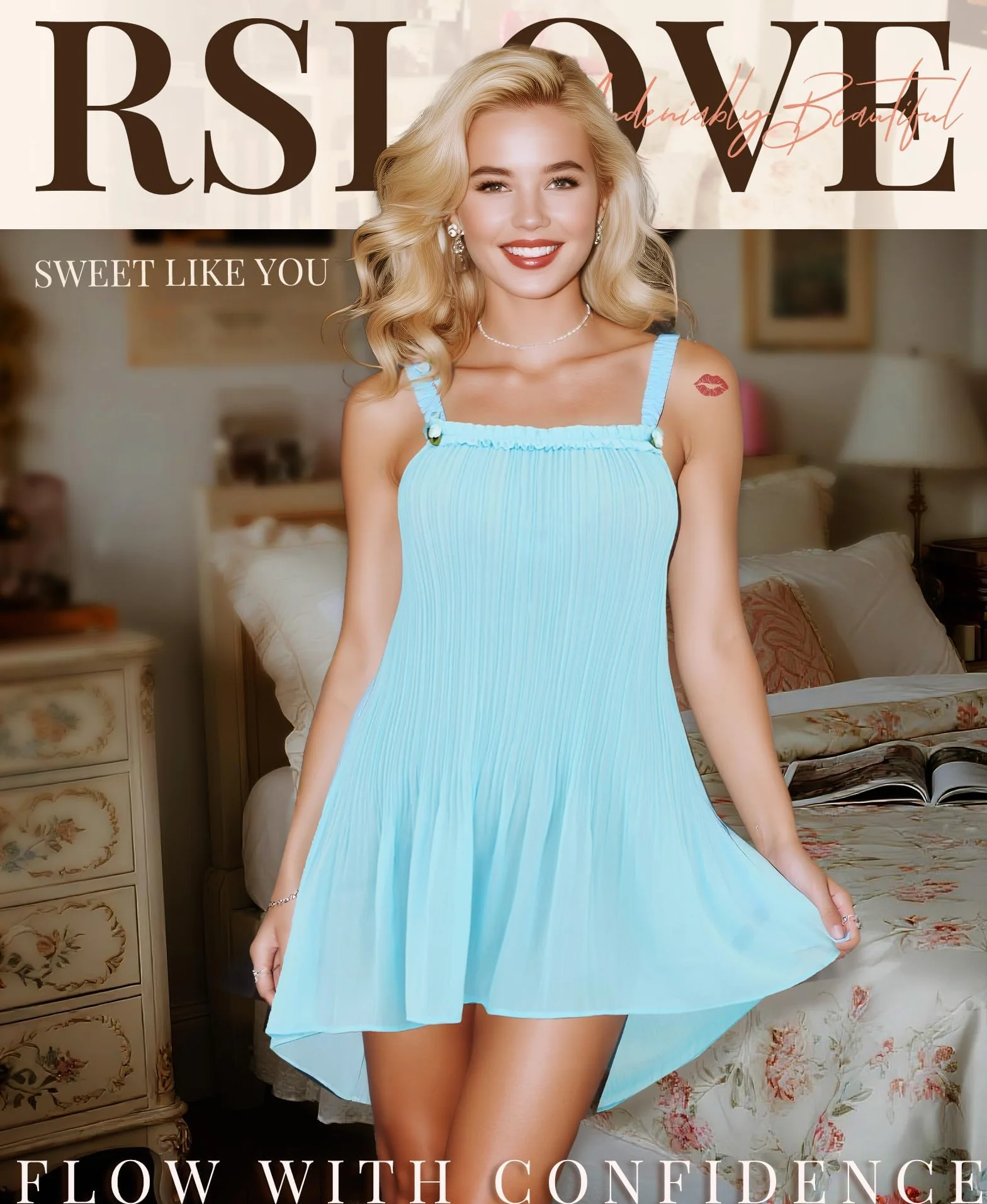 RSLOVE Seksowna bielizna nocna damska - plisowane koszule nocne w stylu vintage, elegancka babydoll na romantyczne wieczory i sesje zdjęciowe w buduarze