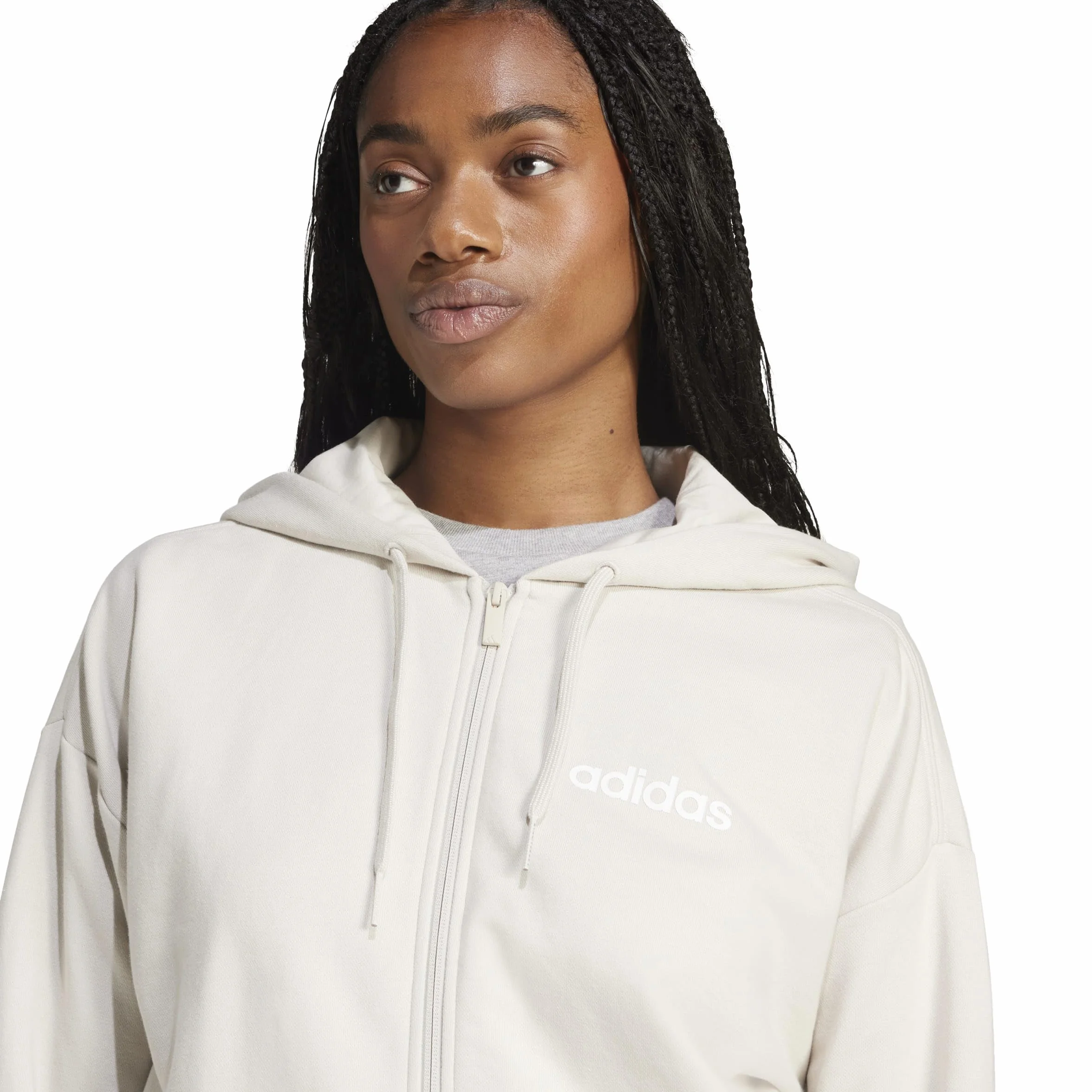 adidas Kobiety ESSENTIALS LINEAR FULL ZIP FRENCH TERRY HOODIE, wonder alumina/white, S