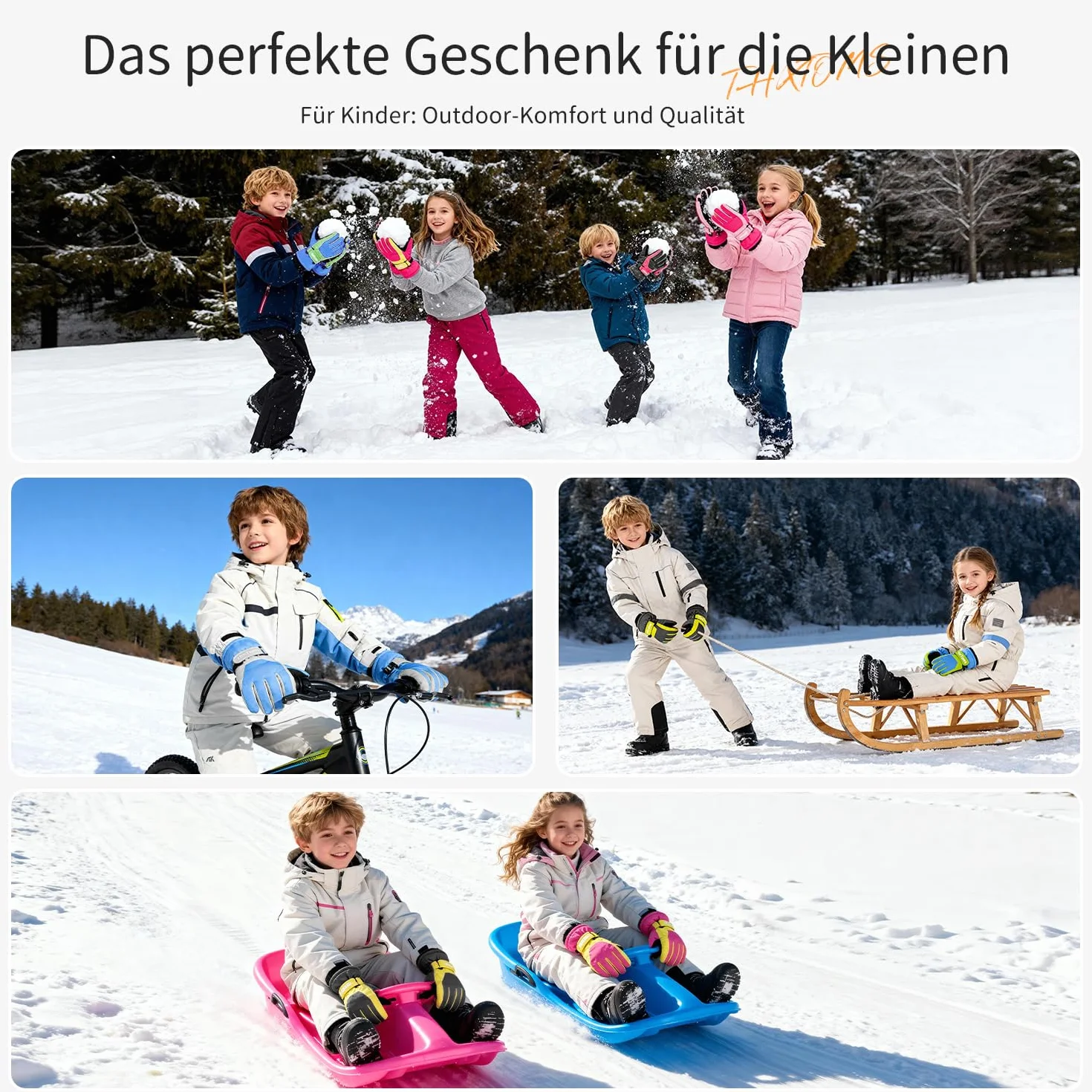 ThxToms Dziecięce rękawice narciarskie, zimowe rękawiczki narciarskie, -15℃, palma PU, wiatroszczelne, wodoszczelne, ciepłe polarowe, sportowe, snowboardowe, do jazdy na nartach, jazdy na rowerze, dla