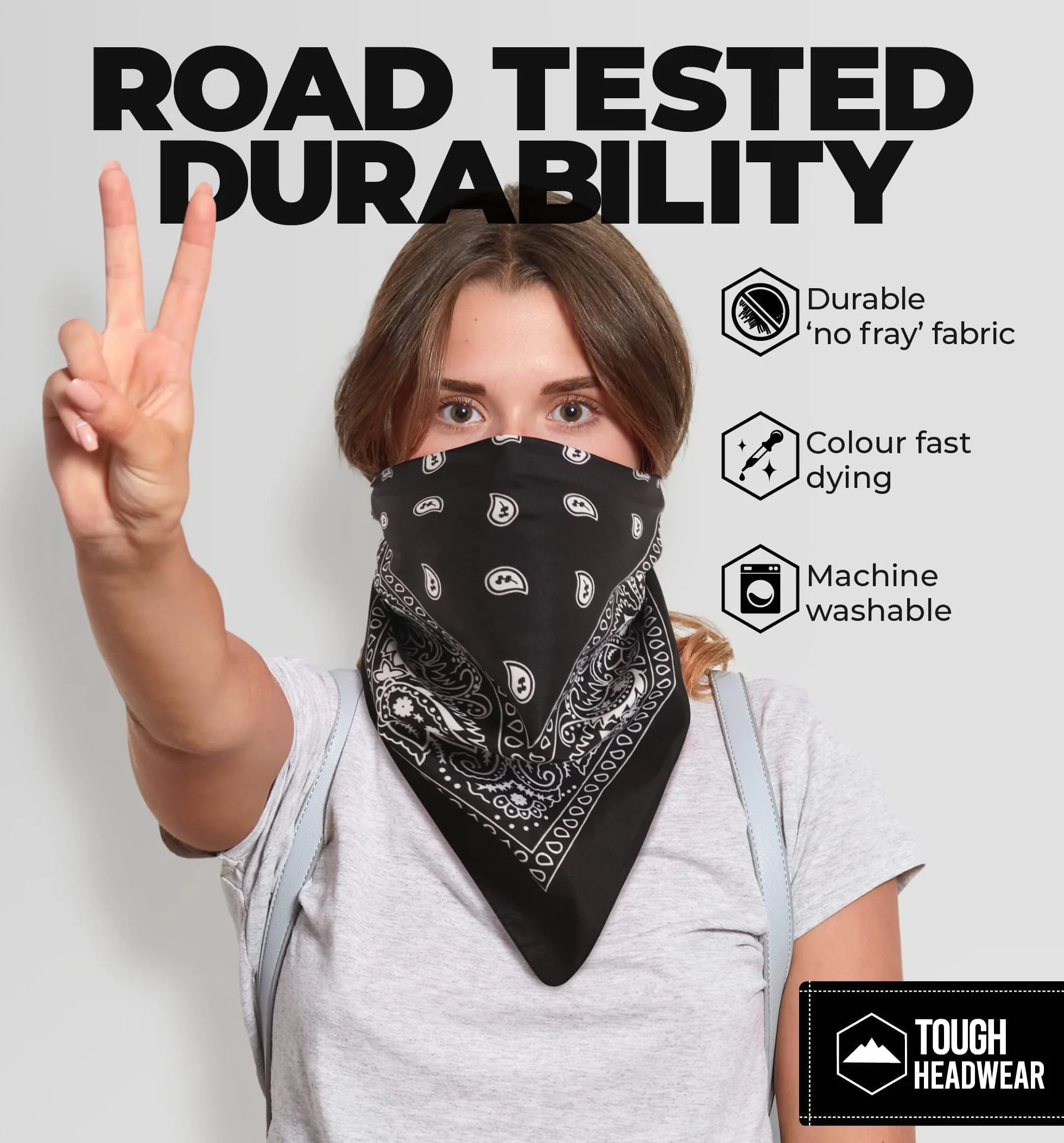 Tough Headwear Duża bandana opaska na głowę - chustka bandany dla kobiet i mężczyzn - szalik kowbojski i opakowanie Durag, Blk, rozmiar uniwersalny