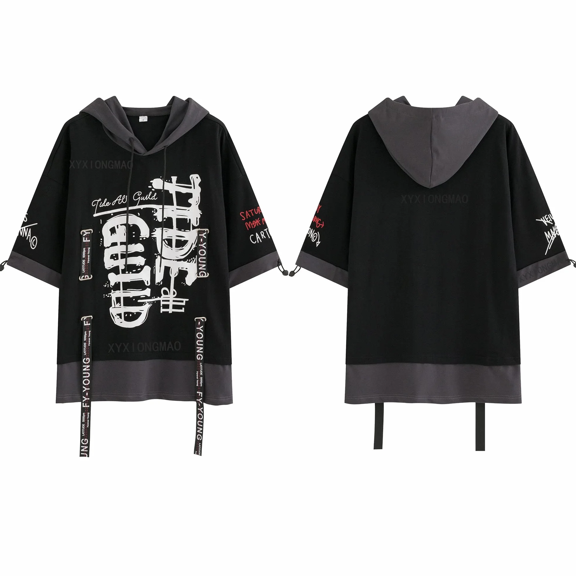 XYXIONGMAO Techwear japońska koszula Streetwear Hip Hop koszule męskie graficzne T alfabet projekt odzież robocza gotycka bluza z kapturem