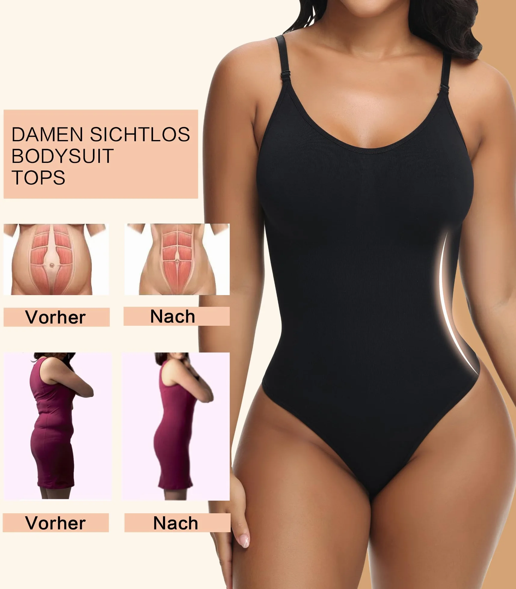 Breampot Damska bielizna modelująca body kontrola brzucha bezszwowe rzeźbienie regulowane paski modelujące sylwetkę