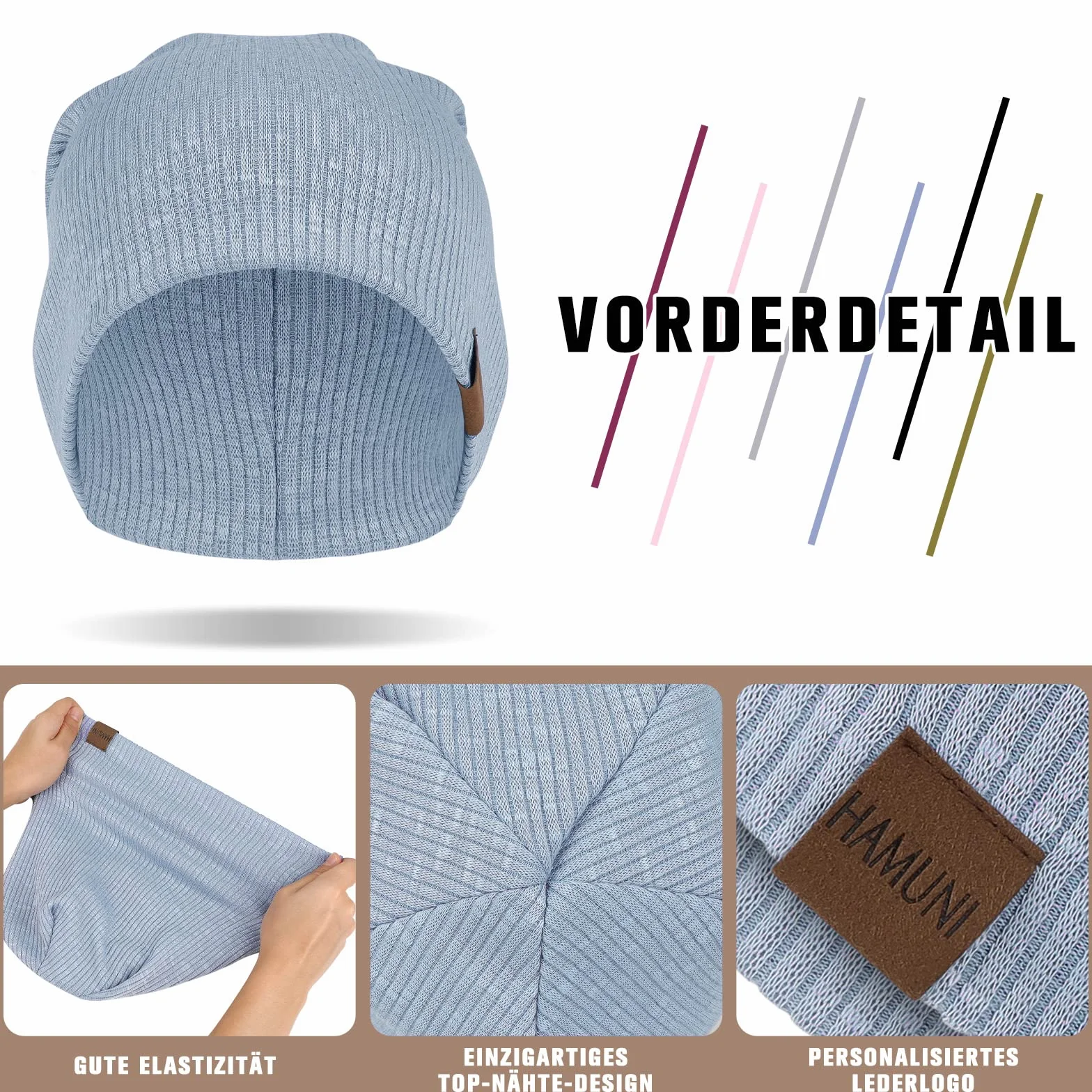 Hamuni Slouch Beanie Czapka damska, męska, elastyczna, miękka, wygodna, z dżerseju, klasyczna, modna, długa czapka typu beanie, idealna na wiosnę, jesień i zimę, niebieski, jeden rozmiar