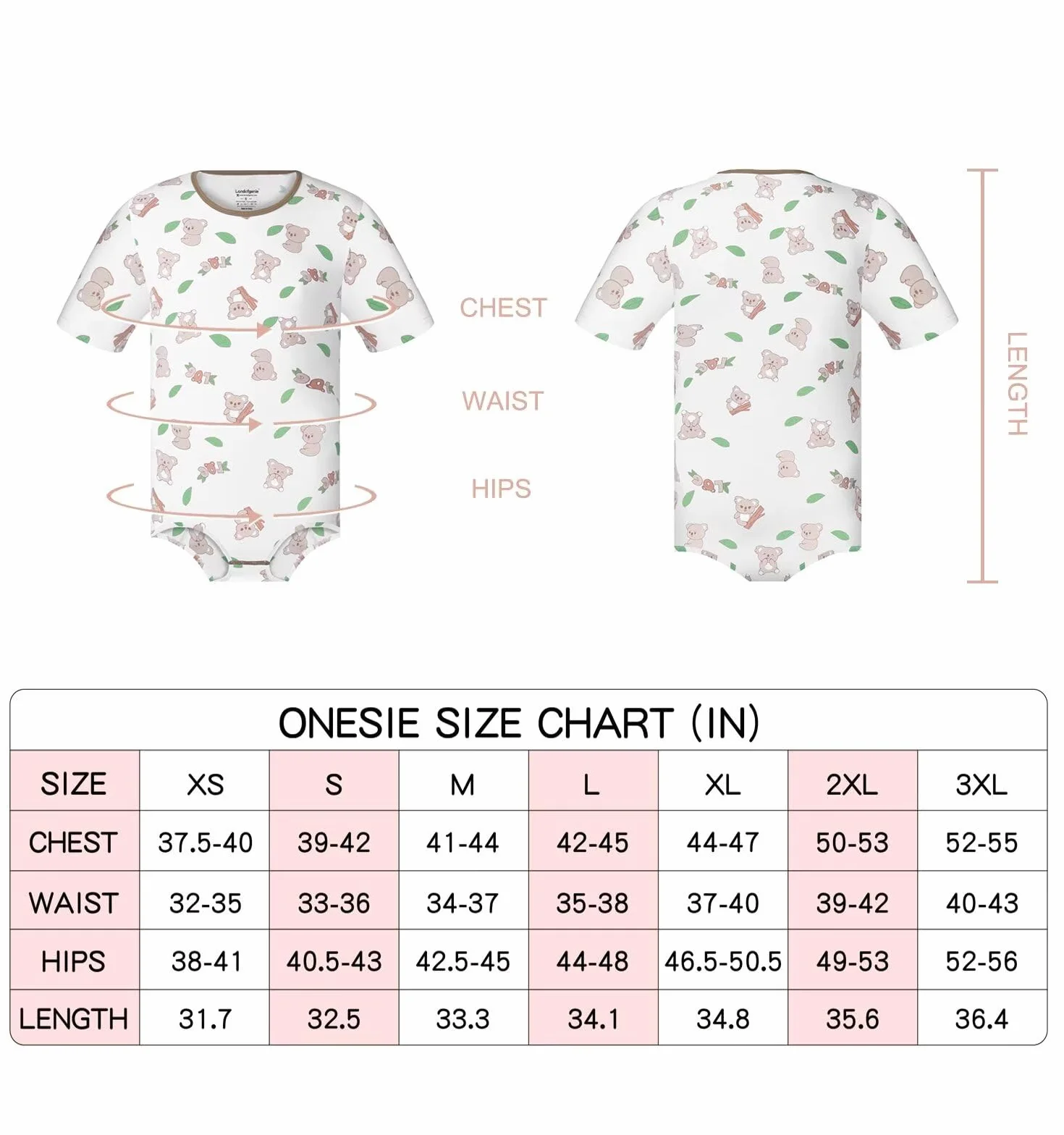 Landofgenie Onesie Męski Bawełniany Bodysuit Jednoczęściowy Piżama Bodysuit Rompers Tops z nadrukiem Koala