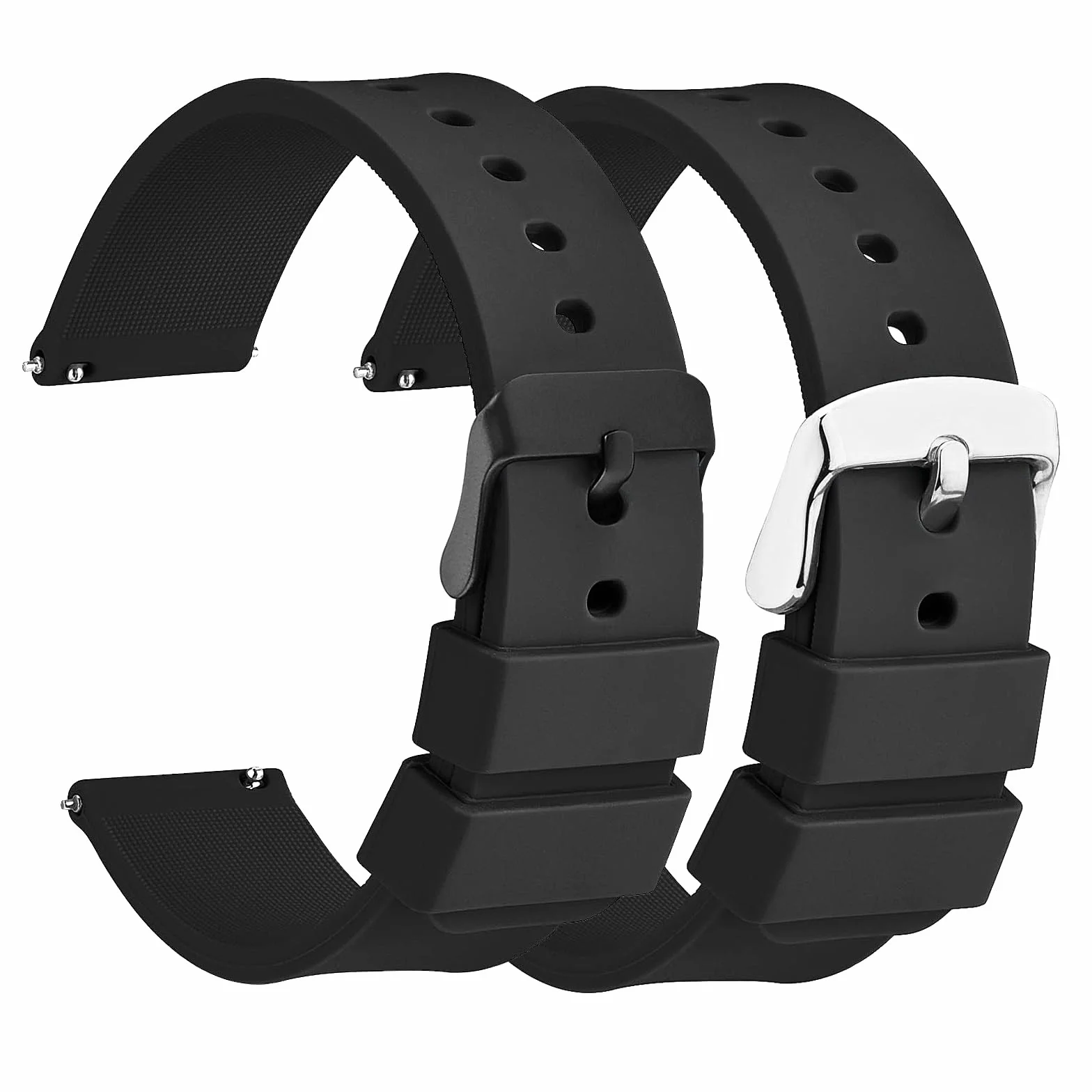 2 szt., silikonowy pasek do zegarka, 22 mm (20 mm) (18 mm), miękkie paski zastępcze, gumowy pasek do szybkiego odpinania, z czarną i srebrną klamrą ze stali nierdzewnej