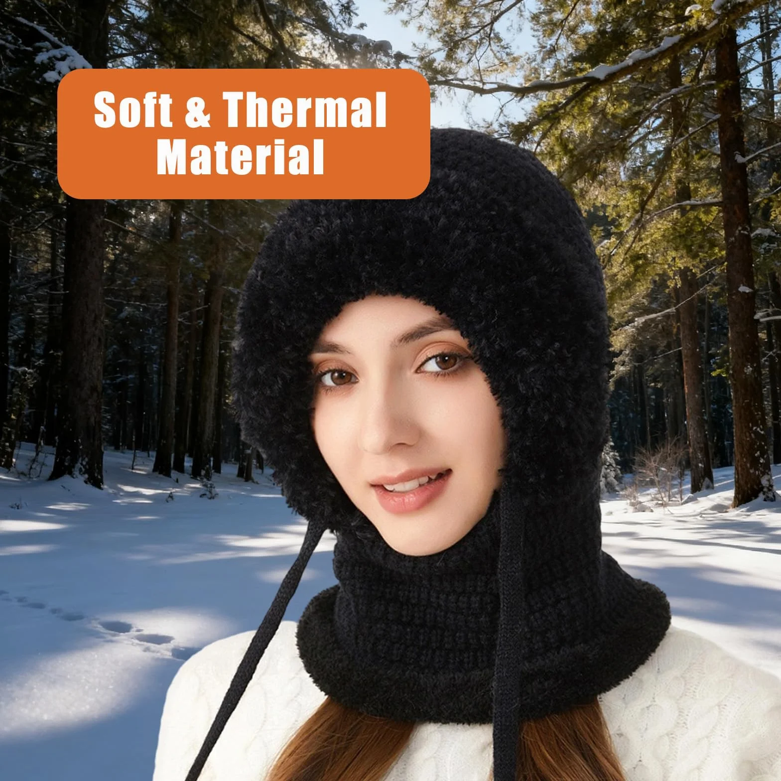 3 in 1 Beanie Hat with Scarf and Mask for Women, Warm Knitted Winter Balaclava Hood for Skiing, Hiking