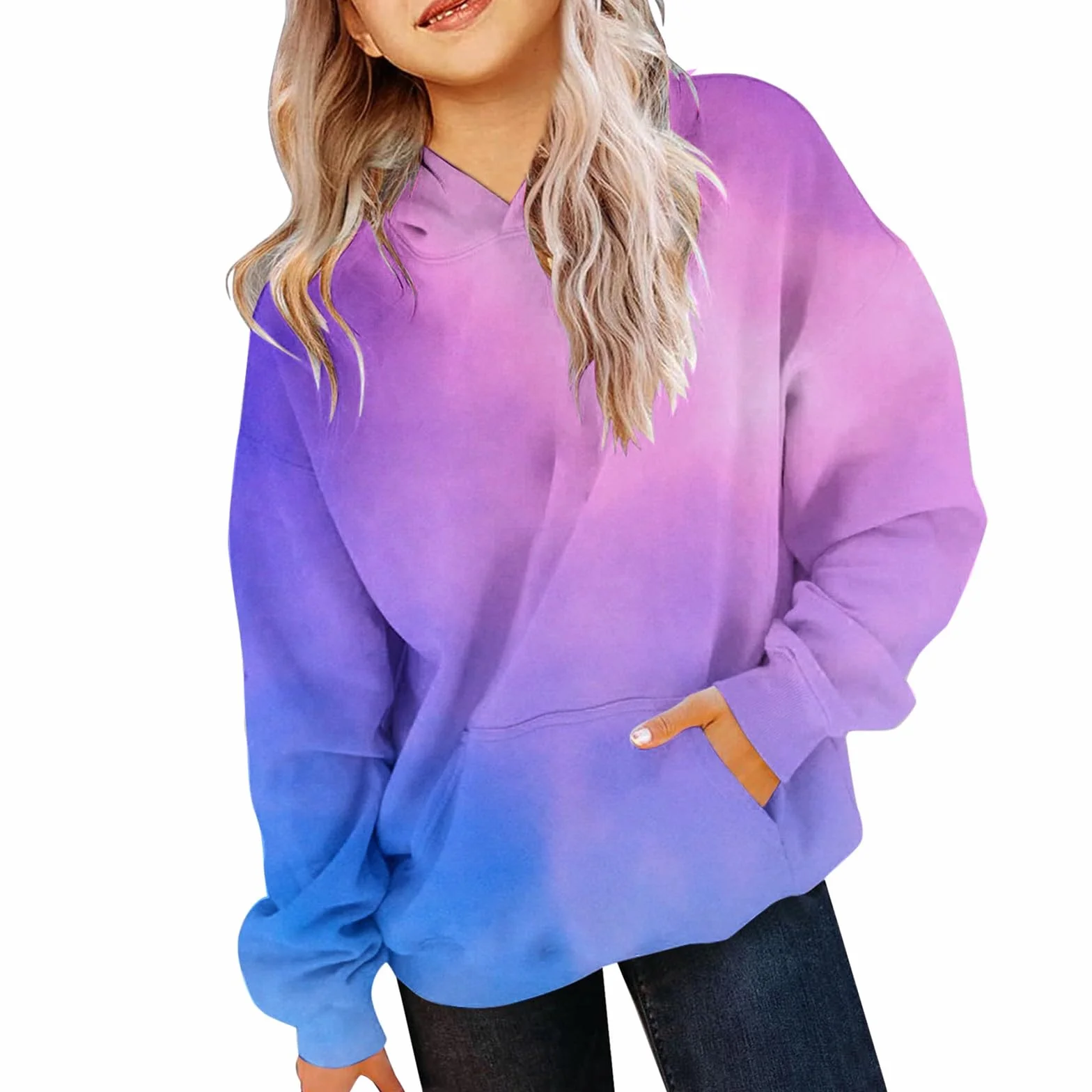Bluzy z kapturem dla dziewcząt gradient modny sweter z kapturem Tie Dye długi rękaw okrągły dekolt bluza dzieci na co dzień moda oversize sweter
