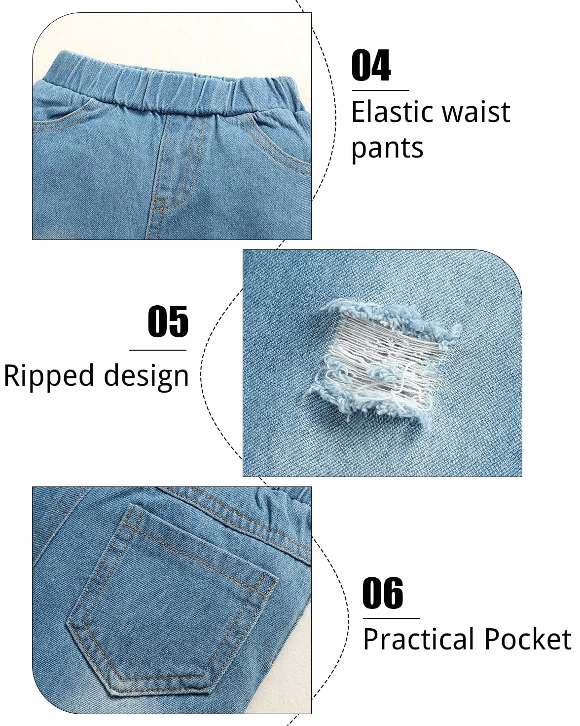 Ubrania dla chłopców maluch chłopcy strój 1-6T niemowlę nadruk litery bluza moda bluza z kapturem z długim rękawem topy podarte dżinsy zestaw 2 szt