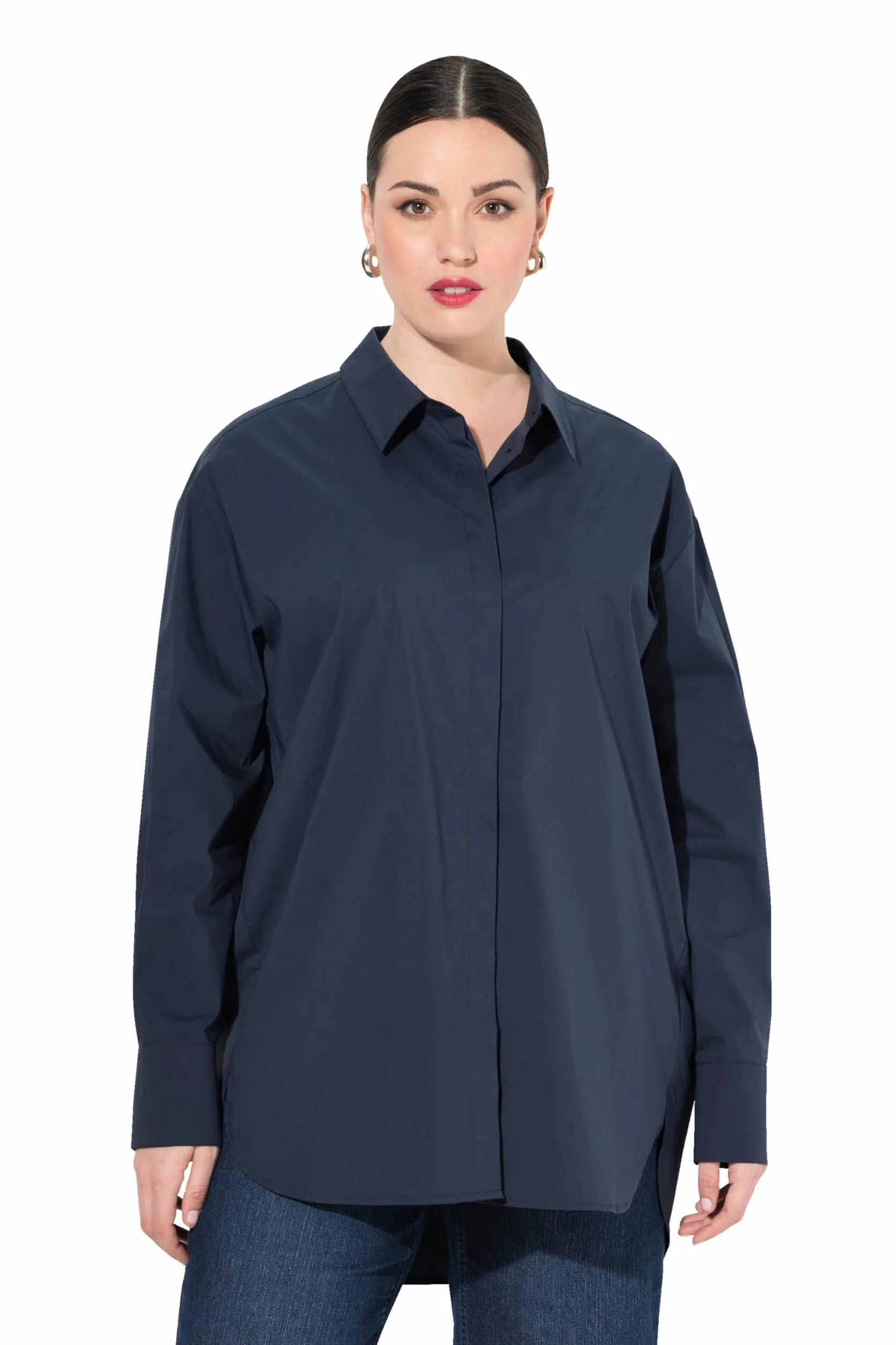 Ulla Popken Bluzka Kobiety Hemdbluse, Perlmuttknöpfe, Oversized, Hemdkragen, Langarm