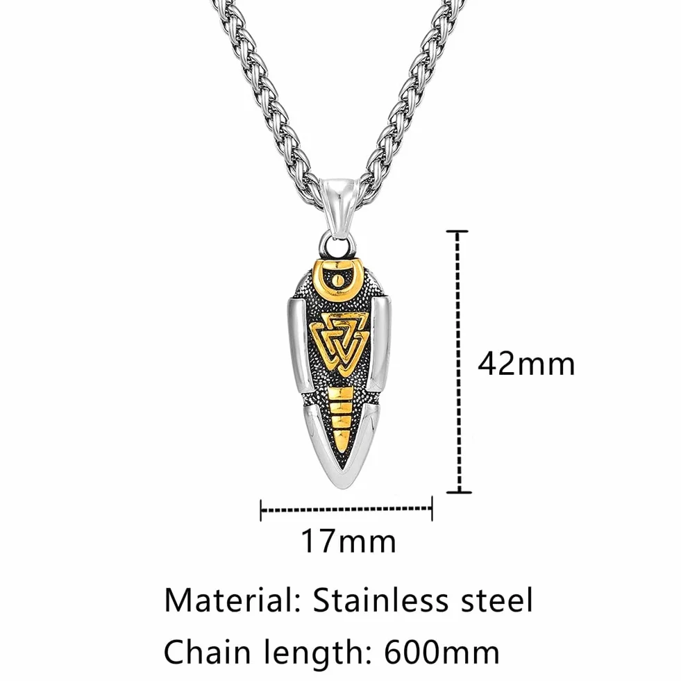 Mitologia nordycka Odyna włócznia naszyjnik - męski wisiorek grot strzały ze stali nierdzewnej - vintage średniowieczny symbol Valknut amulet islandzka biżuteria