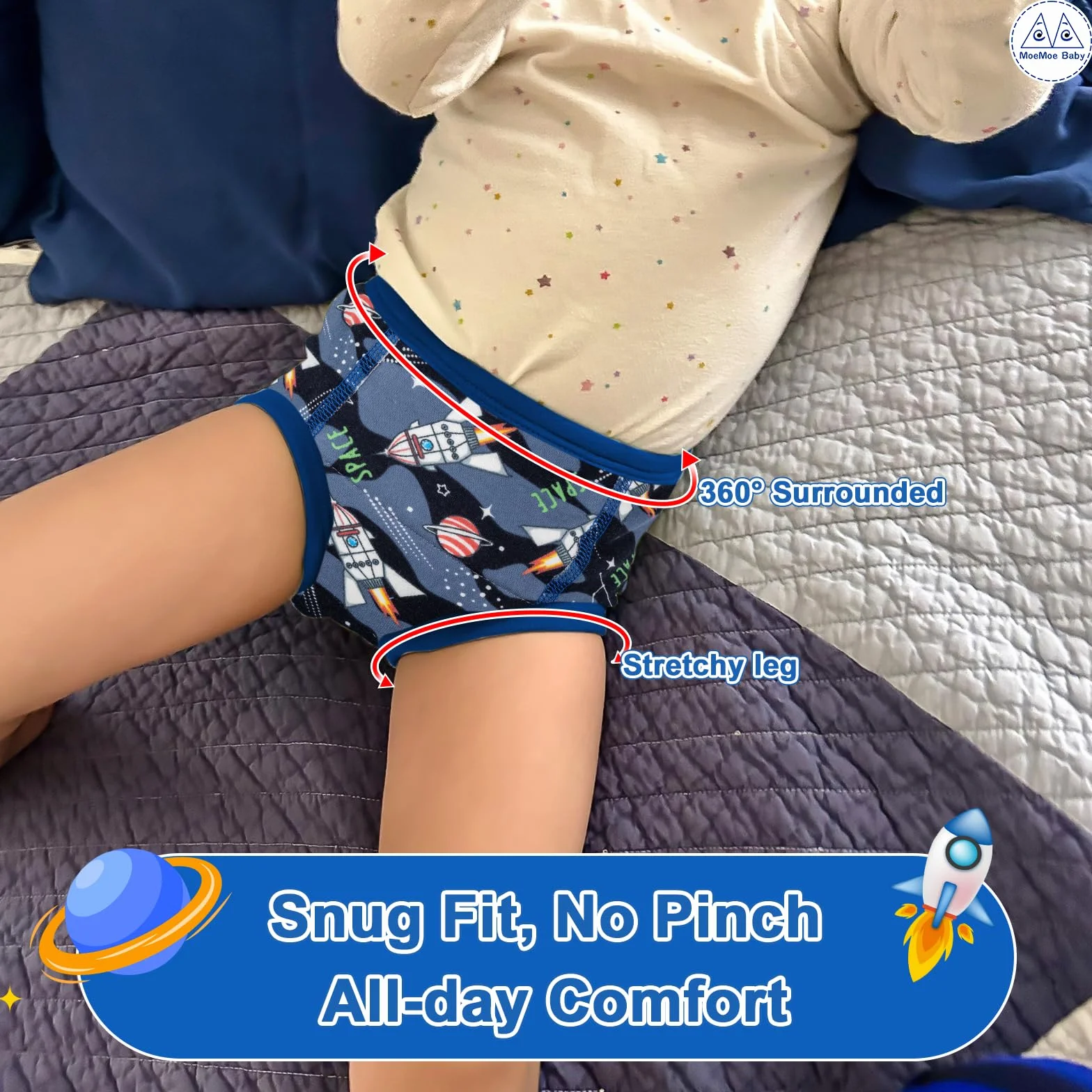 MOEMOE BABY Nocne spodnie treningowe dla dzieci 2T-6T, 10 sztuk, nadające się do prania i chłonne, w 100% przyjazne dla skóry, bawełna, dinozaury i jednorożec