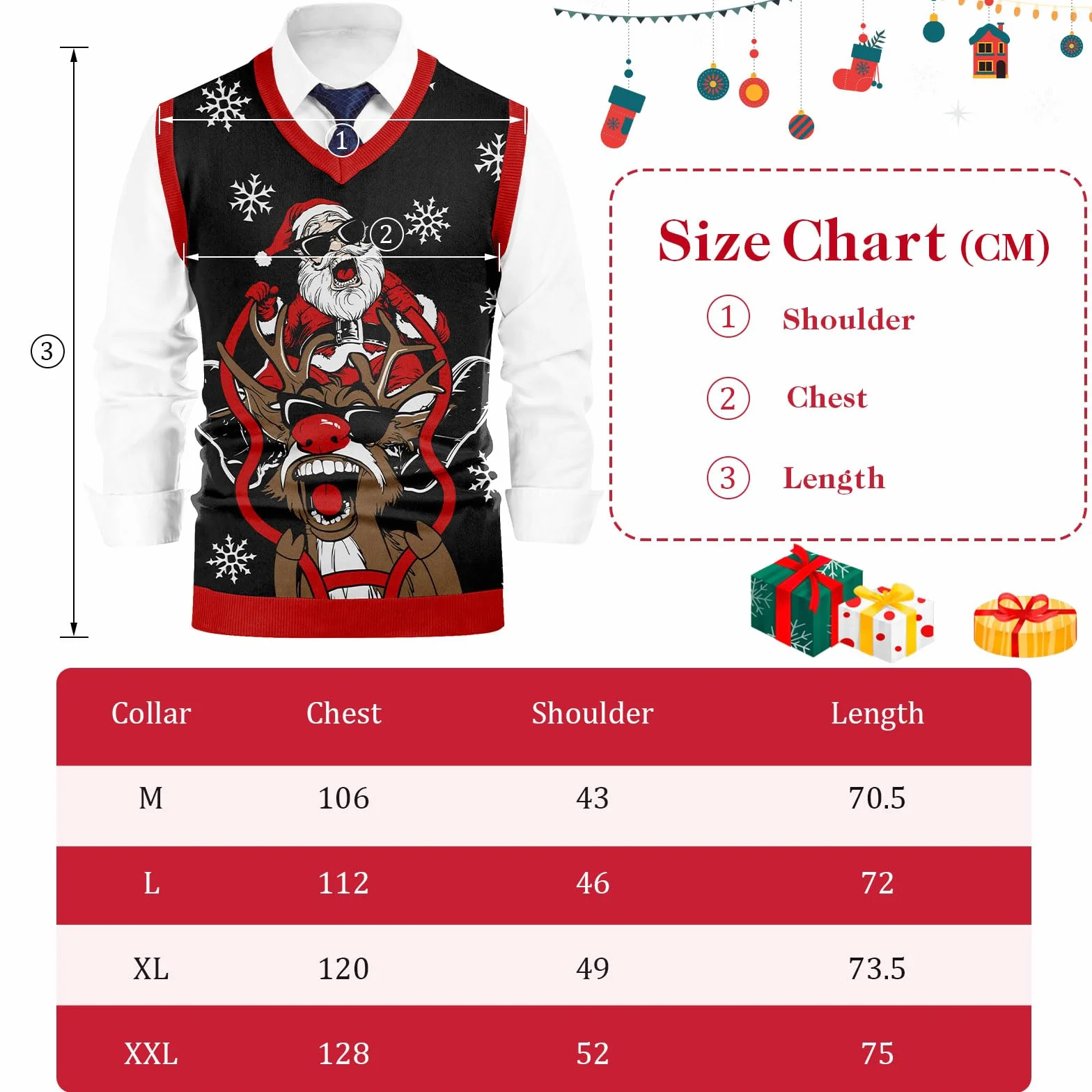 Loveternal Męski sweter na Boże Narodzenie, dekolt w serek, świąteczna kamizelka z dzianiny, bez rękawów, luźny krój, kamizelka, sweter dla mężczyzn, sweter biznesowy, tank top, M-XXL