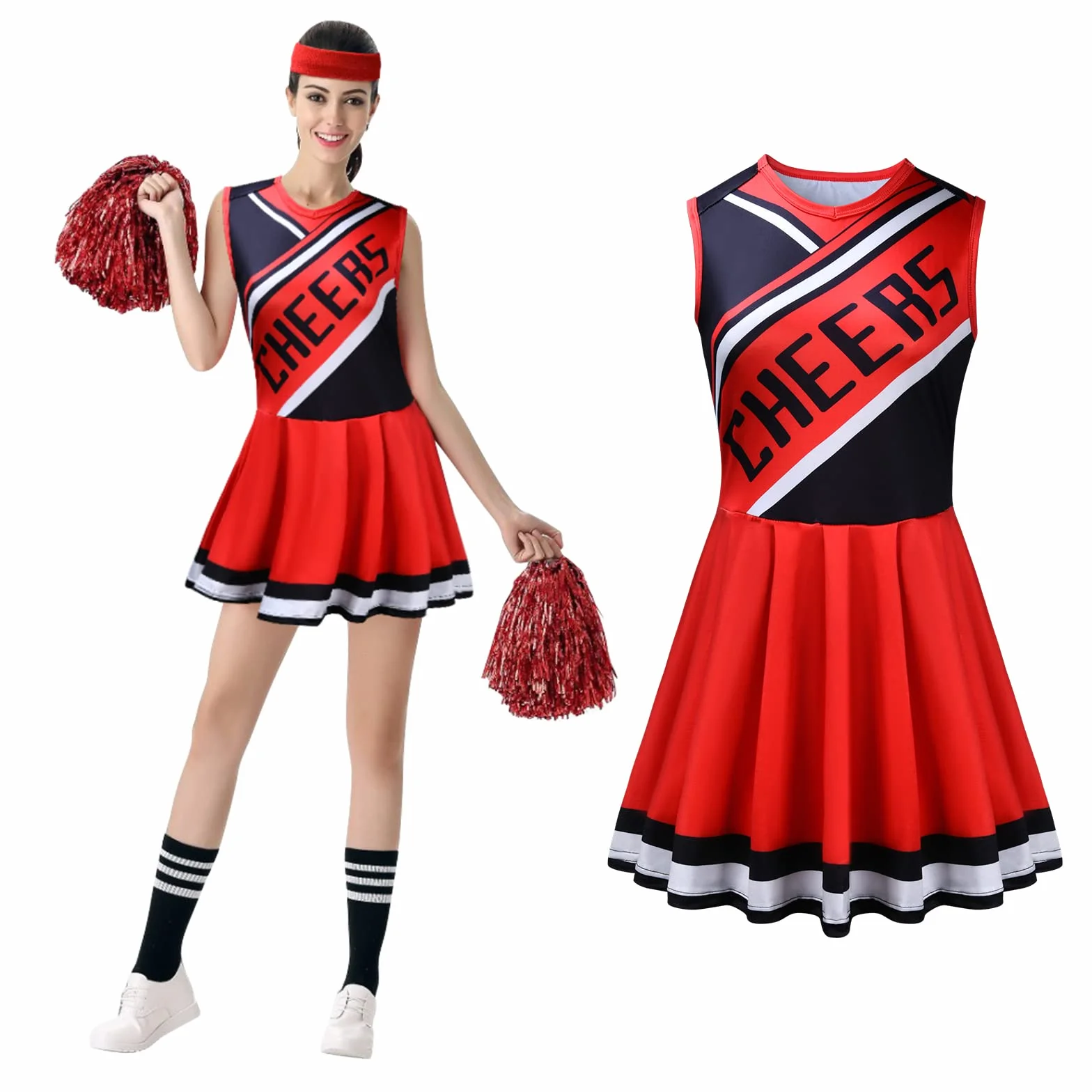 AOMIG Damski kostium cheerleaderki, dla dziewcząt, szkoła, muzyczna impreza, Halloween, kostiumy cheerleaderki, kostium dla dorosłych